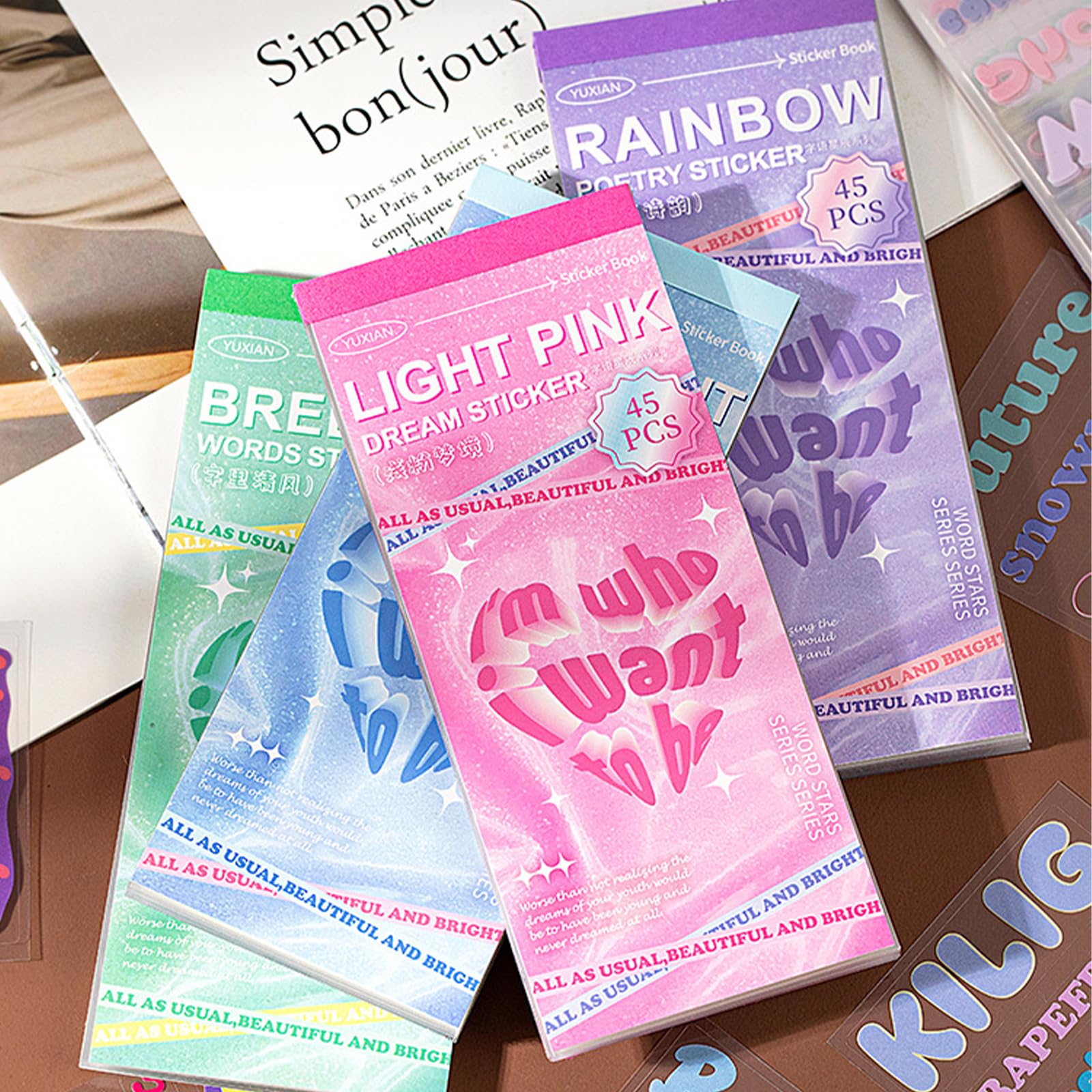 SIBLYMONA Korean Deco Stickers Set - 30 Sheets Colorful Glitter Stickers with Flower, Heart, Ribbon, Letter & Alphabet Designs | Perfect for Kpop Photocard, Scrapbooking, DIY Cards, Kids Crafts & Journaling (Heart Attack Theme)
