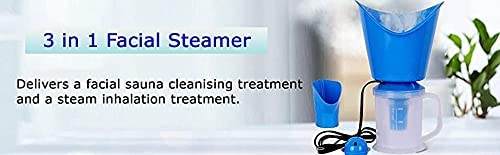 SHOPECOM 3-in-1 Face Nose & Cough Steamer - Plastic Steam Vaporizer Nozzle Inhaler with Facial Sauna Function - Portable Facial Steamer Machine for Adults & Kids (Blue) - Perfect for Cold Relief, Sinus Congestion & Skincare at Home
