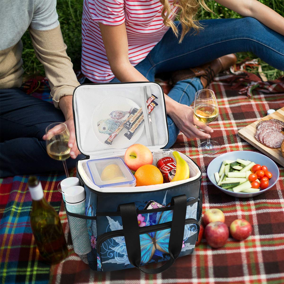 Butterfly Print Leakproof Insulated Lunch Cooler Bag with Detachable Shoulder Strap - Reusable Thermal Tote for Work, School, Picnic & Beach - Perfect for Women & Men's Lunch Storage & Organization