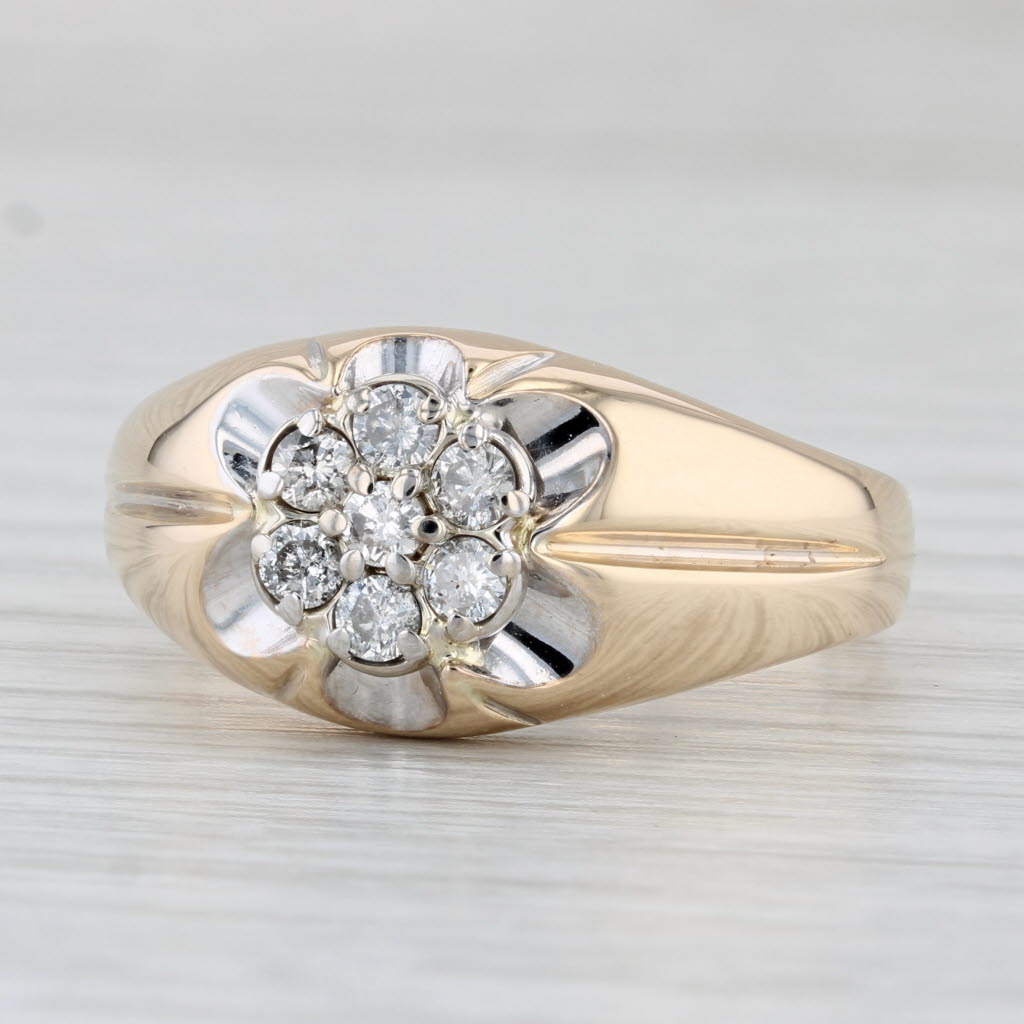 0.40ctw Diamond Cluster Ring 14k Yellow Gold Size 12 for Men - Belcher Setting Wedding Band, Anniversary Gift, Promise Ring for Him, Perfect for Engagements, Proposals & Special Occasions