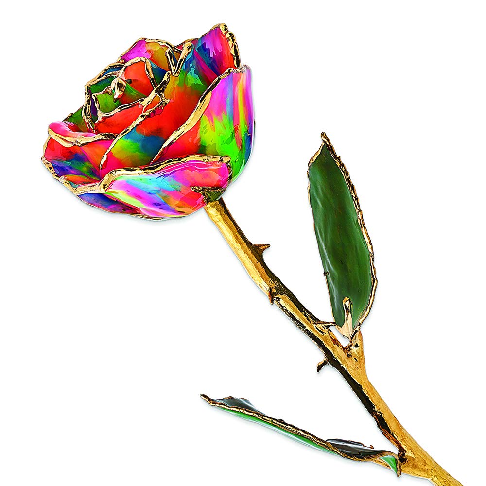 24K Gold Dipped Paradise Neon Tie Dyed Real Rose - Eternal Preserved Flower Gift for Anniversary, Wedding, Valentine's Day & Home Decor