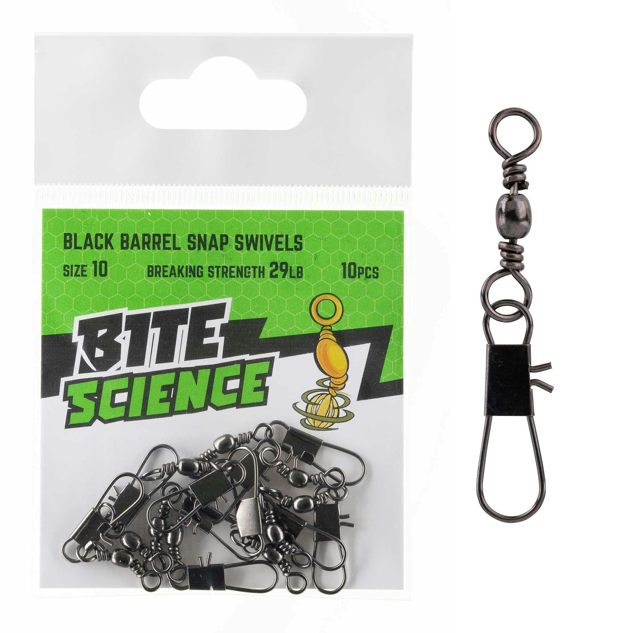 Bite Science Swivels Black Barrel Snap - High Quality Fishing Swivels for Saltwater & Freshwater - Perfect for Lures, Rigs & Tackle Box Accessories