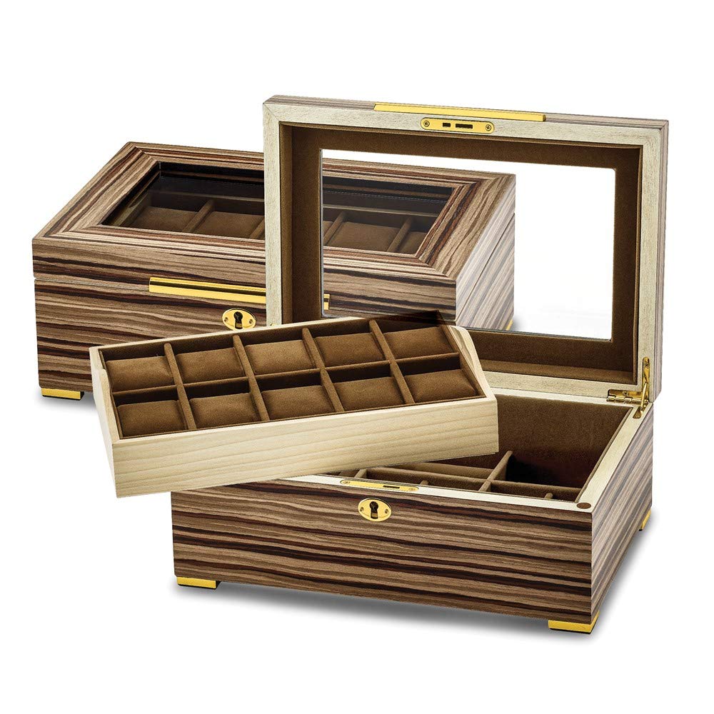 Premium South American Vine Matte Veneer Glass Lid Watch Case with Lock - Elegant Storage for Luxury Watches, Jewelry & Collectibles | Ideal for Travel, Display & Home Decor