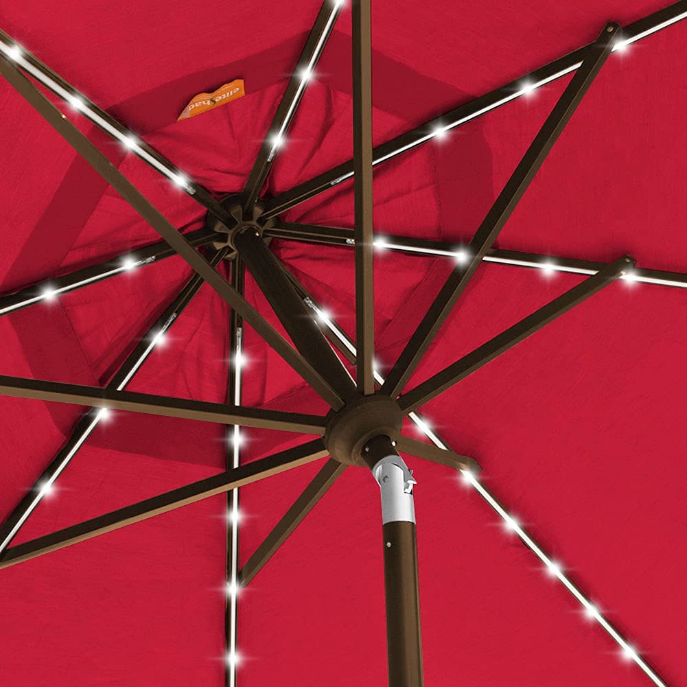 EliteShade USA 10-Year Fade-Resistant 9ft Solar LED Patio Umbrella with 80 Lights - Outdoor Market Umbrella with Ventilation & Logo Customization (Red) - Perfect for Backyard, Poolside, Restaurant, and Outdoor Dining Areas