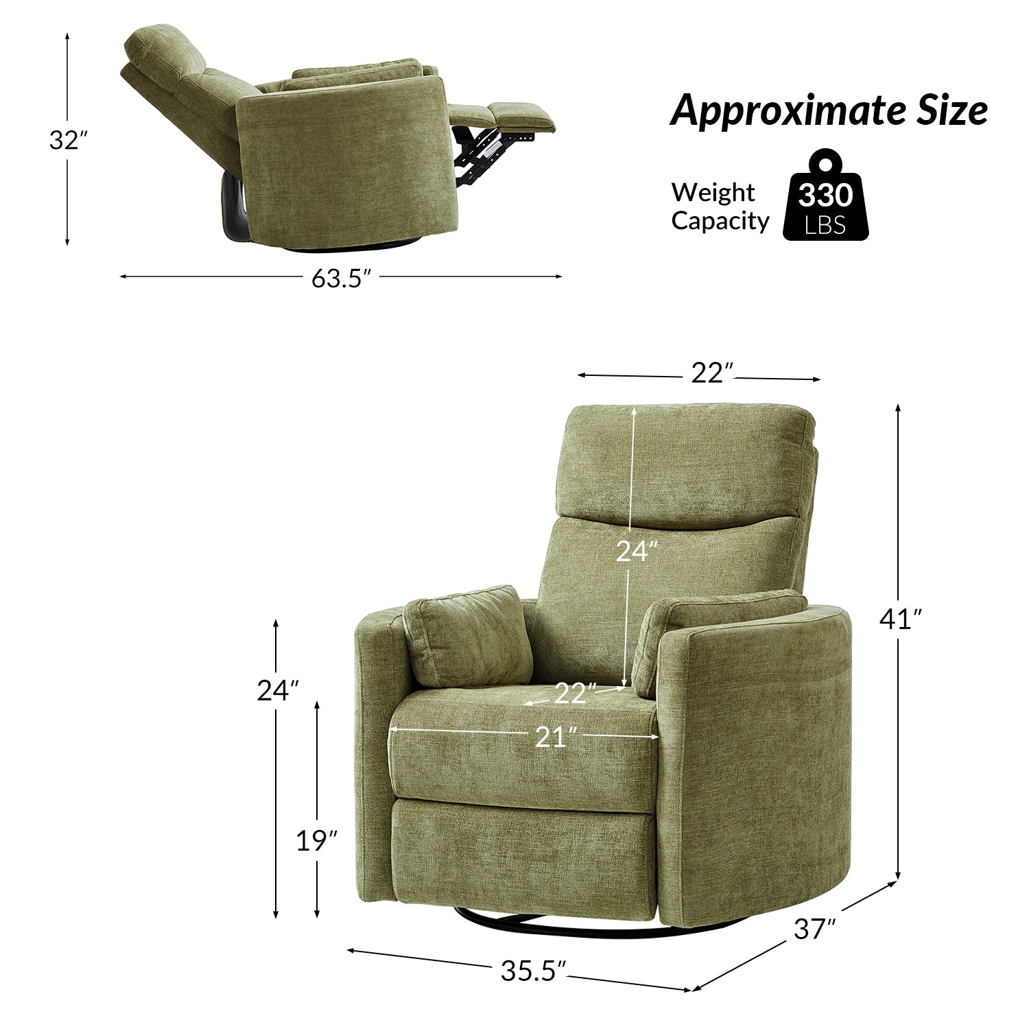 Monica Swivel Rocker Power Recliner Chair with Adjustable Headrest & Lumbar Support - Optional Removable Pillows - Perfect for Living Room, Home Theater & Relaxation