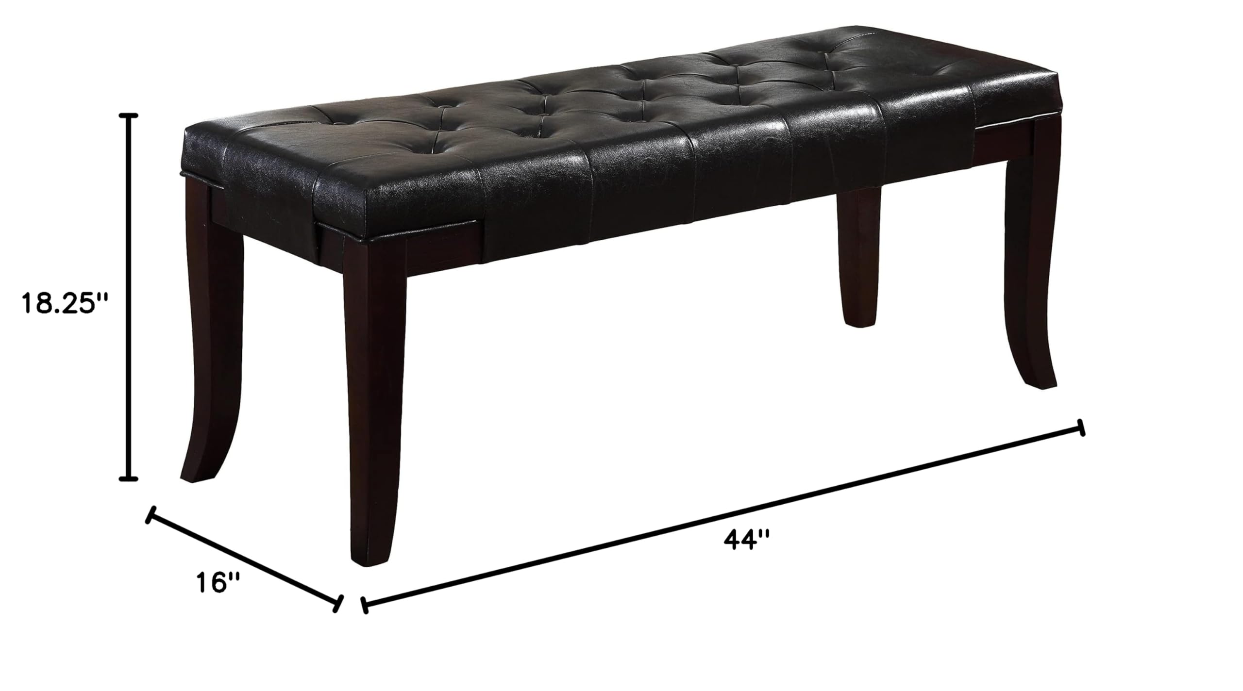 Roundhill Furniture Linon Faux Leather Tufted Bench - Espresso Brown Upholstered Storage Ottoman for Bedroom, Living Room & Entryway