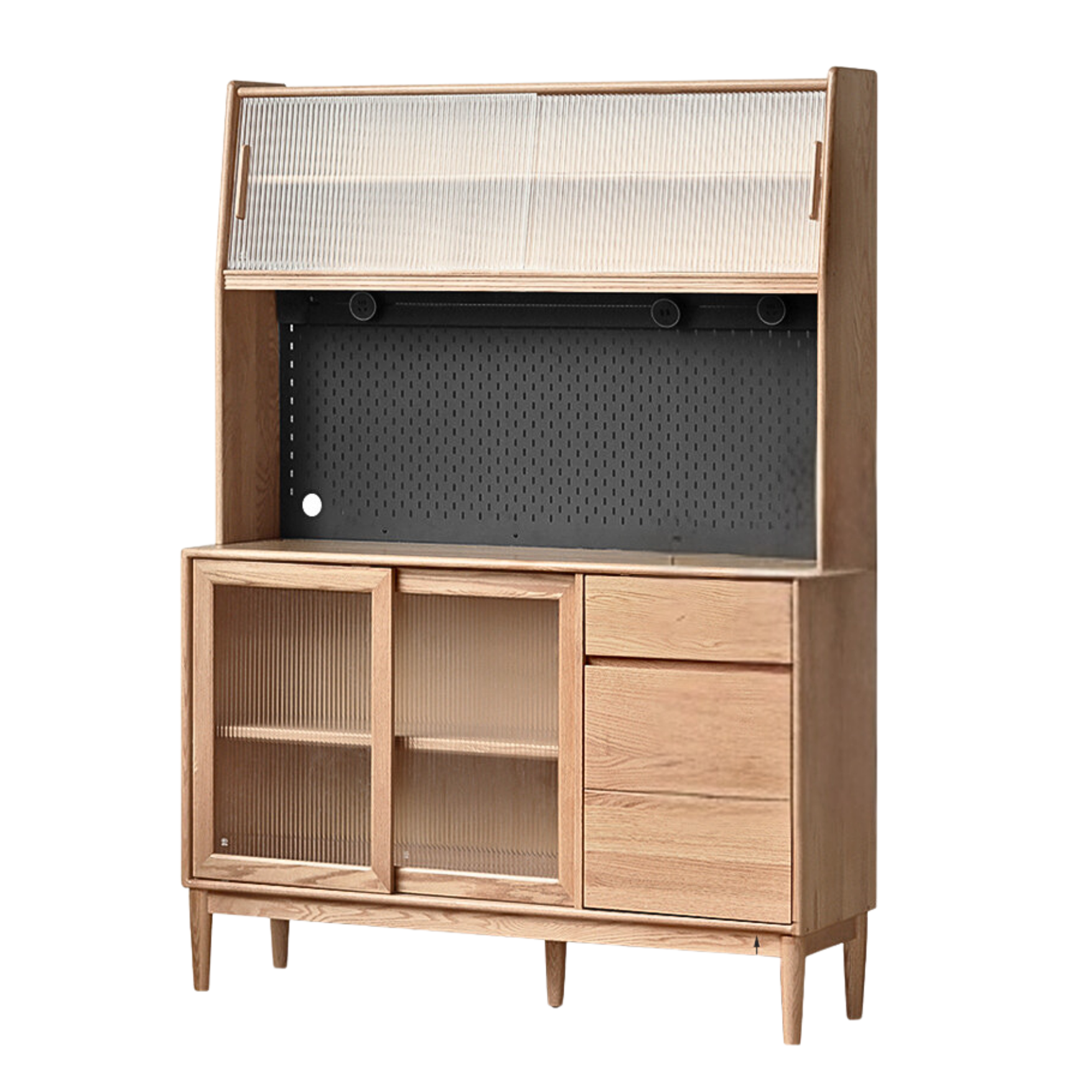 Solid Oak Wood Modern Dining Sideboard - Wall-Mounted Buffet Cabinet for Dining Room Storage & Decor
