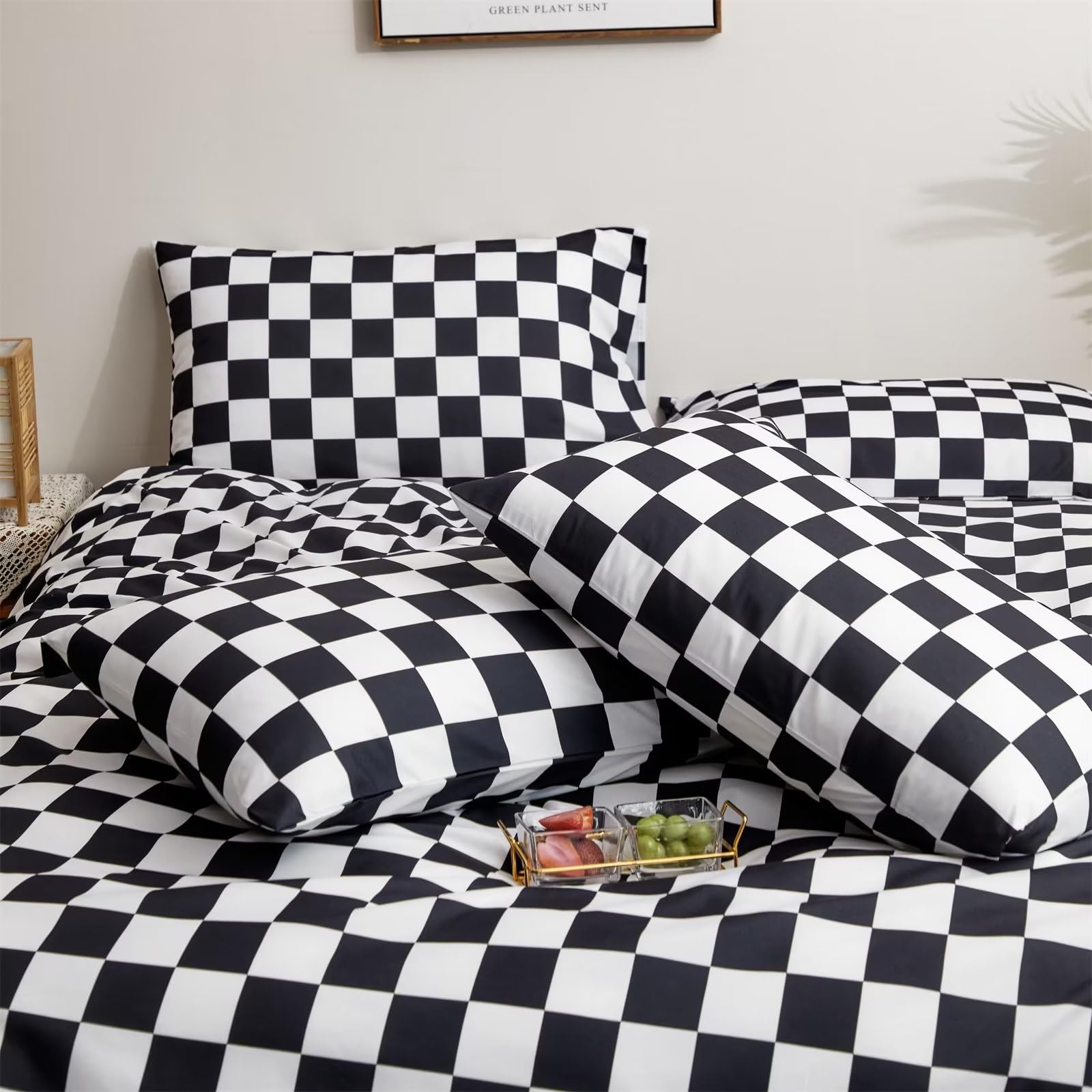 Houseri Plaid Comforter Set - Full Size Buffalo Check Bedding for Teen Boys, Black & White Checkered Comforter & Blanket Quilt - Perfect for Dorm Room, Bedroom & Cozy Winter Nights