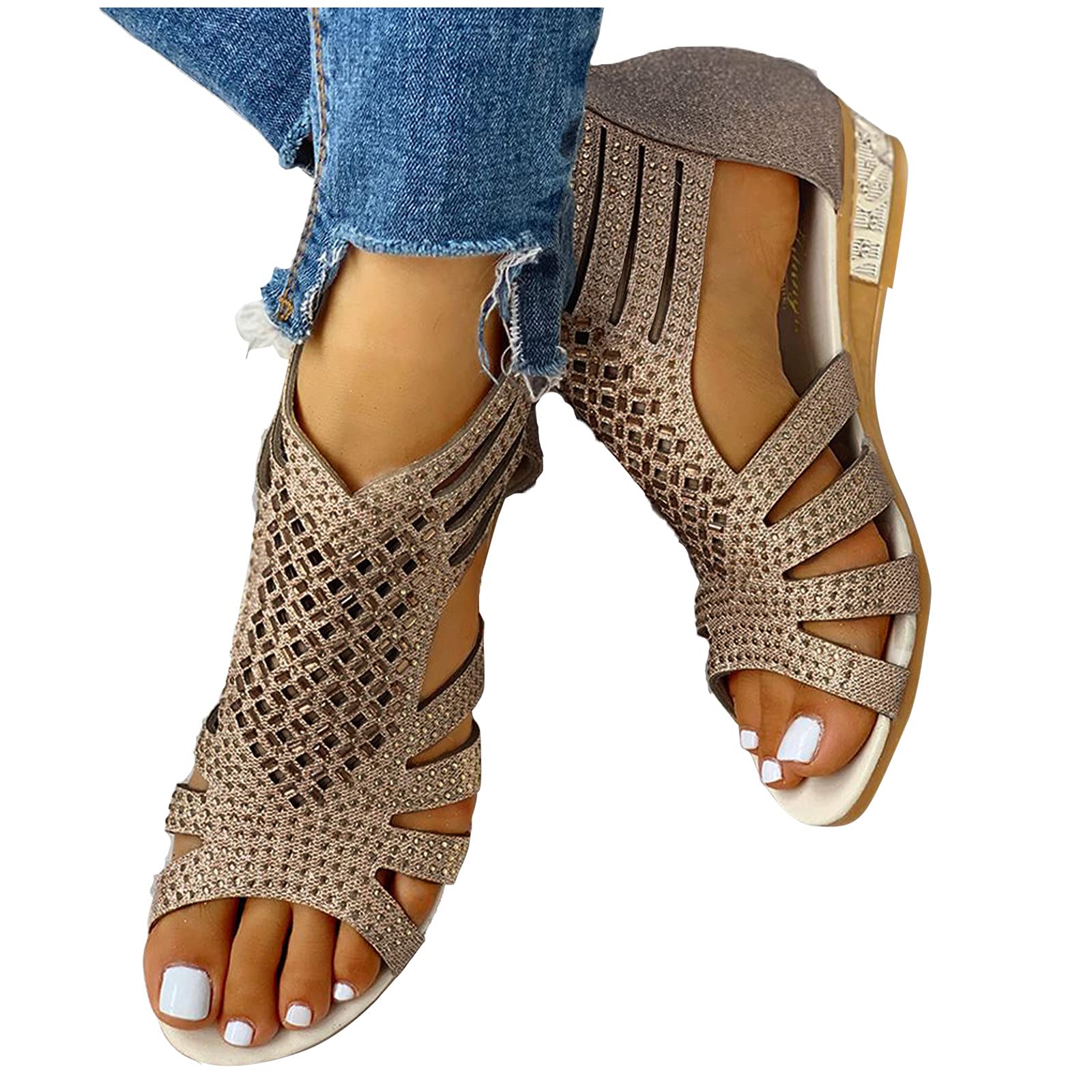 LUOPUNAQ Women's Open Toe Sandals - Low Heel Slip-On Sneakers for Casual, Work & Travel - Comfortable Walking Flats for Everyday Wear