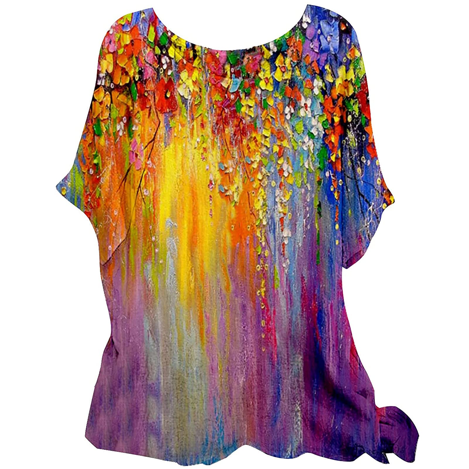 Women's Oversized T-Shirts - Casual Plus Size O-Neck Printed Loose Button Tunic Blouse Tops | Flowy Shirts for Everyday Wear, Lounge & Street Style