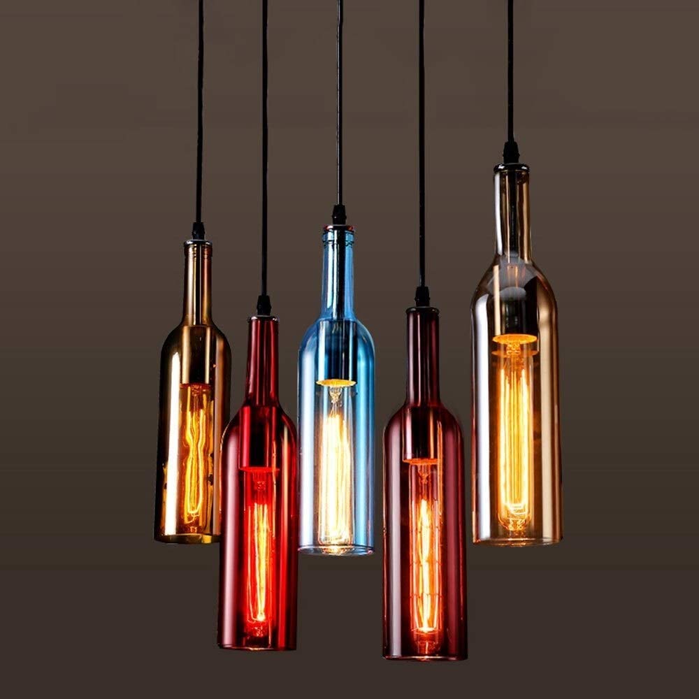Modern LED Chandelier Light - Creative Wine Bottle Glass Design, Adjustable Beer-Themed Ceiling Pendant Lamp with Professional Materials for Bars, Restaurants & Home Decor | Perfect for Dining Rooms, Living Rooms & Commercial Spaces