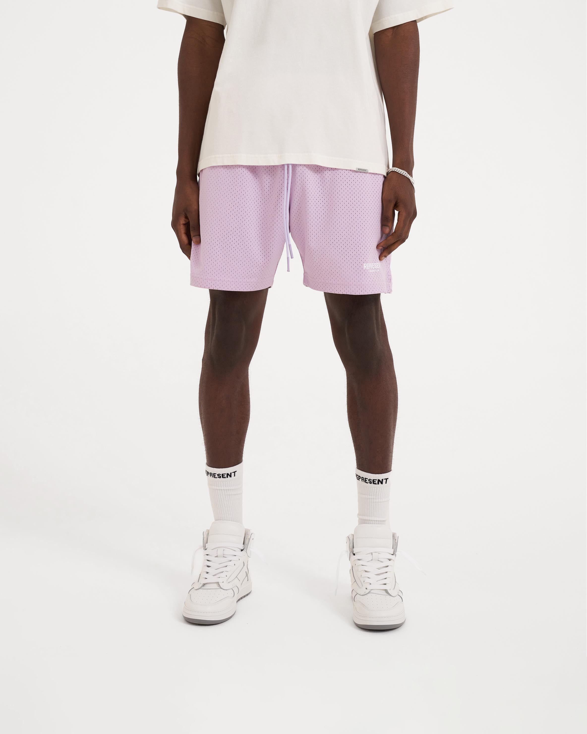 Represent Owners Club Mesh Shorts for Men - Breathable Athletic Running Shorts in Lilac - Perfect for Gym, Workout & Casual Wear