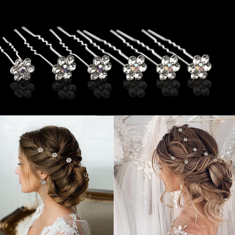 40Pcs Rhinestone Pearl Hair Pins for Women - Elegant U-Shaped Bridal Hair Clips with Flower Design for Wedding, Prom, Party Hairstyles - Perfect Hair Accessories for Brides, Bridesmaids and Special Occasions