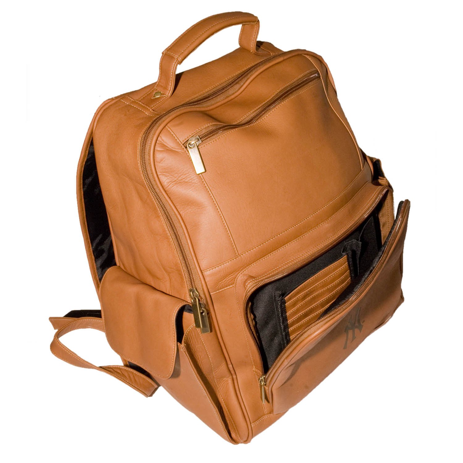 NHL Large Tan Leather Laptop Backpack for Men & Women - Durable 17 Inch Computer Bag for Work, Travel & School - Spacious Office Backpack with USB Charging Port