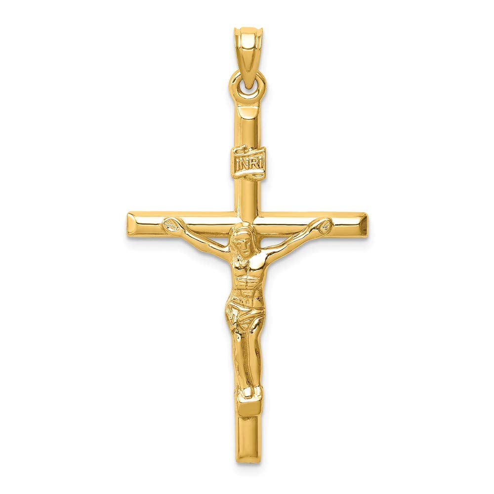 14K Yellow Gold Hollow Crucifix Pendant - Religious Jewelry for Men & Women - Perfect for Gifts, Baptism, First Communion & Everyday Wear