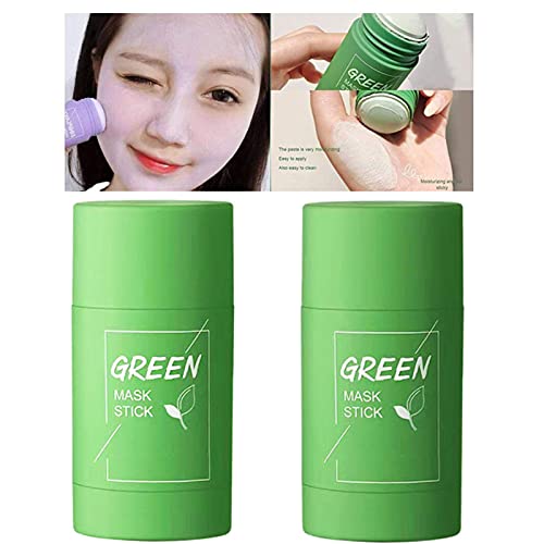 2PCS Green Tea Purifying Clay Mask Stick - Deep Cleansing, Oil Control & Anti-Acne Treatment for All Skin Types | Men & Women Facial Moisturizer | Perfect for Daily Skincare Routine & Spa Night