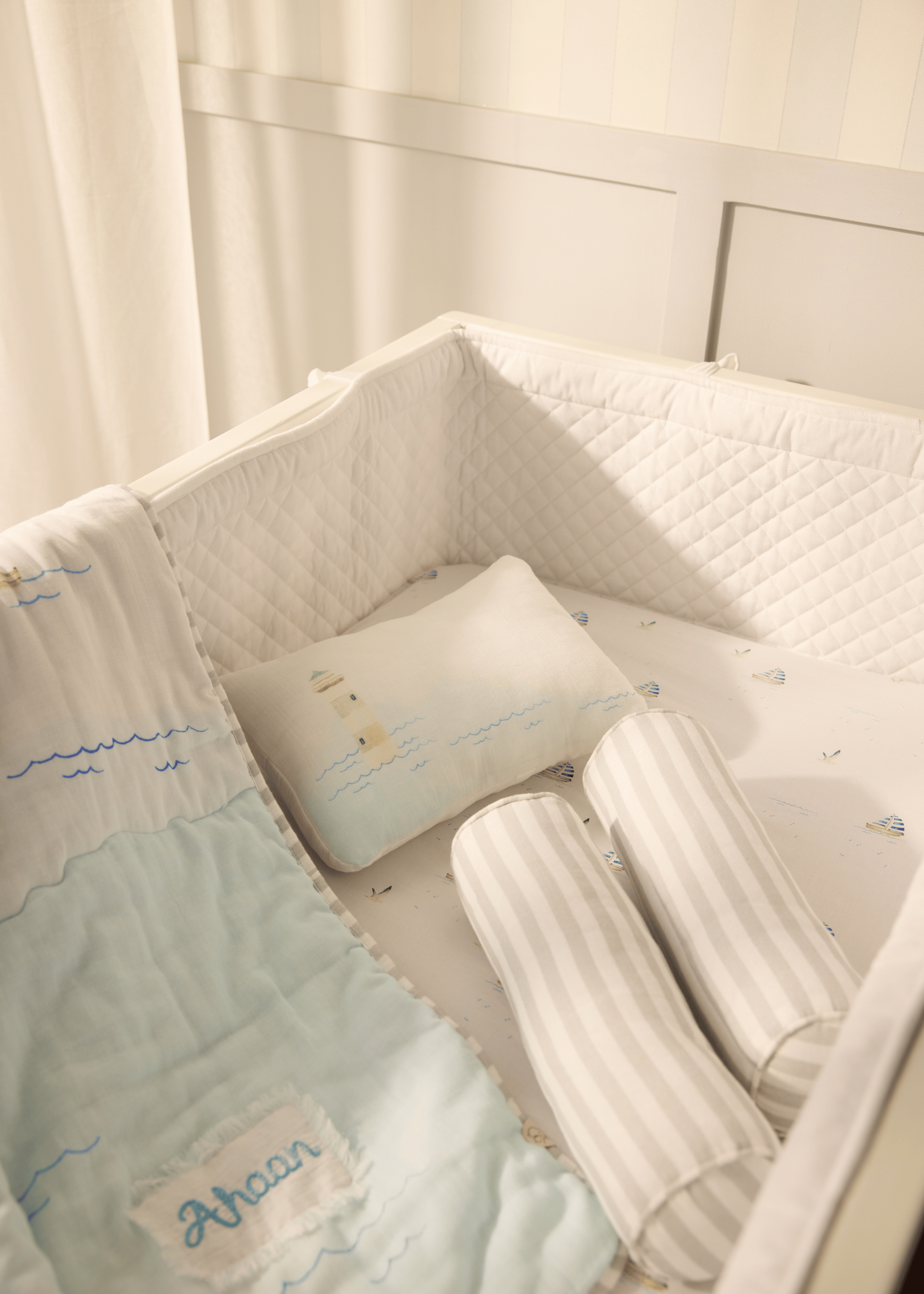 Premium Riviera Cotton Baby Cot Bedding Set with Soft Bumper - Breathable & Safe for Newborns & Toddlers - Perfect for Nursery, Daycare & Travel Cribs