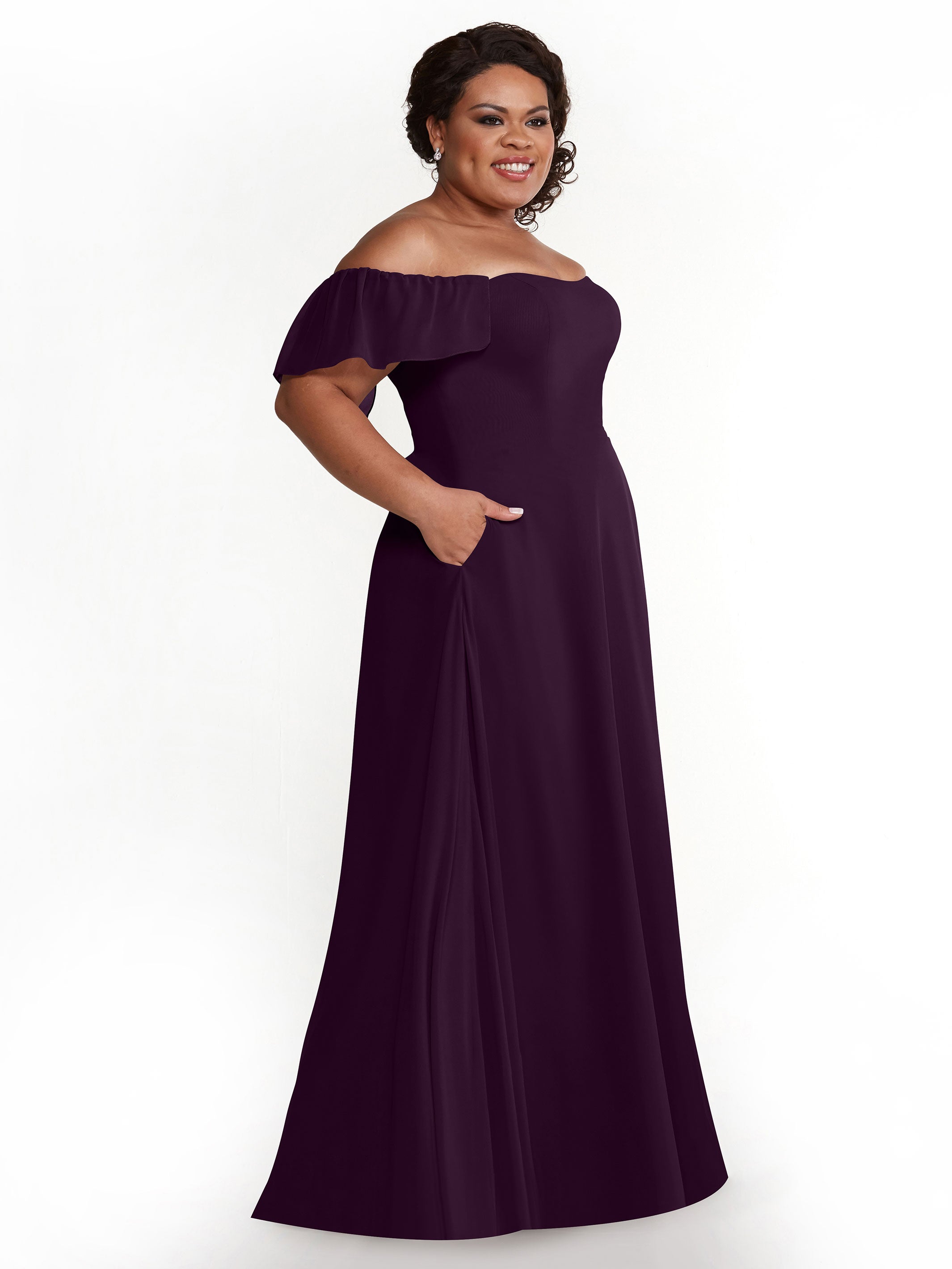 Elegant A-Line Off-The-Shoulder Chiffon Bridesmaid Dress with Pockets - 80168 | Perfect for Weddings, Formal Events & Special Occasions