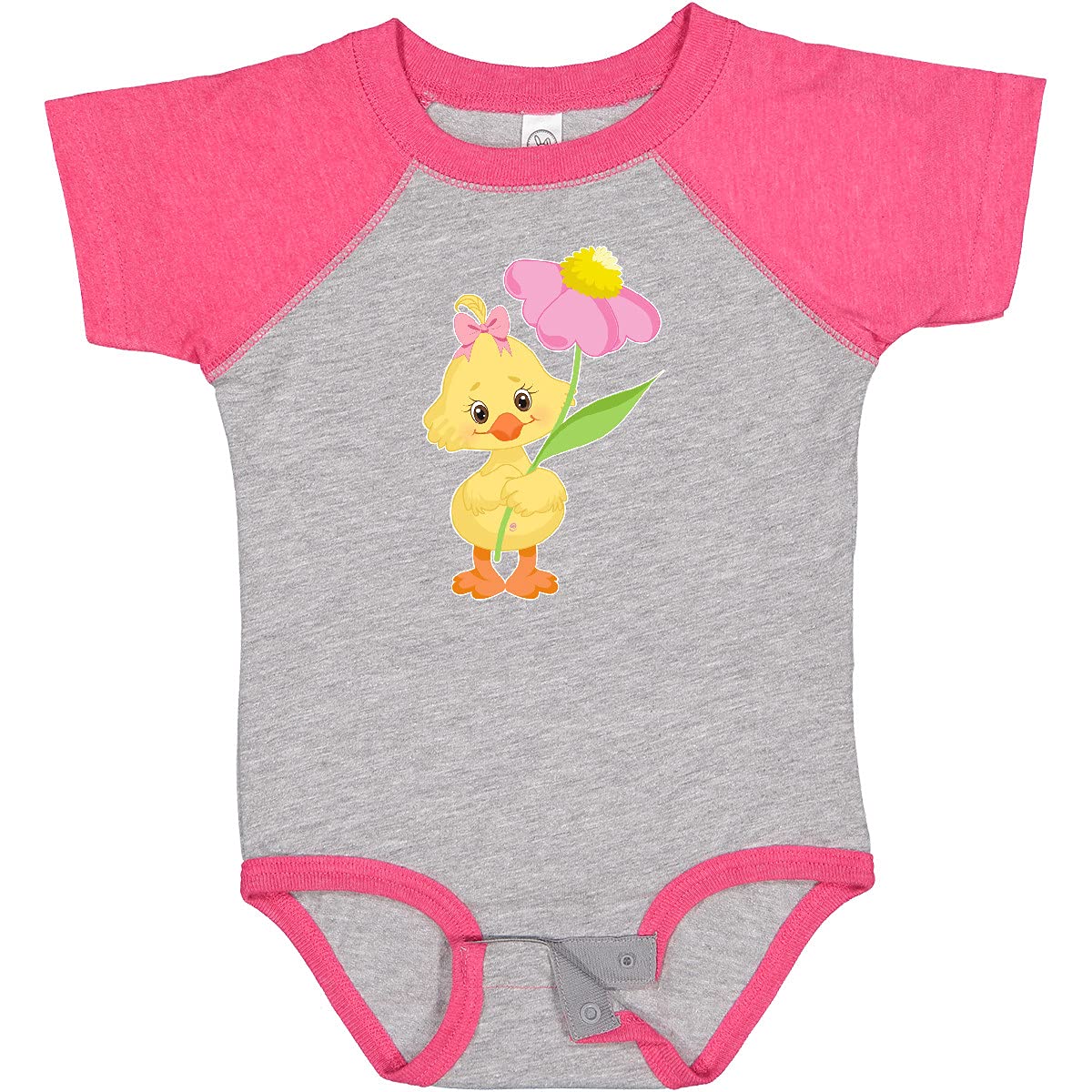 Inktastic Cute Easter Chick with Pink Flower Baby Bodysuit - Soft Cotton Infant Onesie for Easter Photos, Baby Shower Gift & Spring Outfits