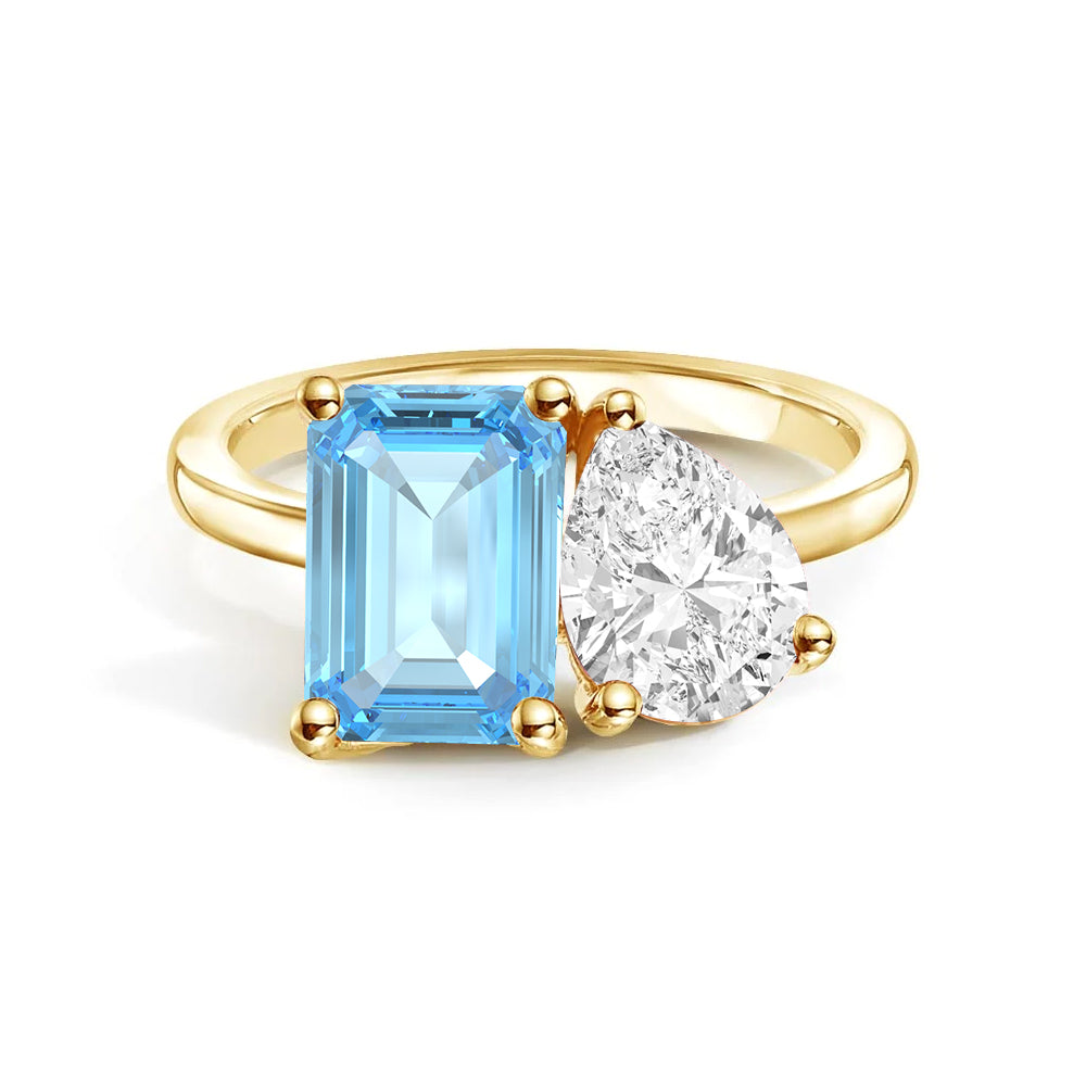 Personalized Toi et Moi Aquamarine Birthstone Ring for Women - Custom Anniversary, Engagement & Wedding Jewelry Gift - Perfect for Couples, Brides & Romantic Occasions