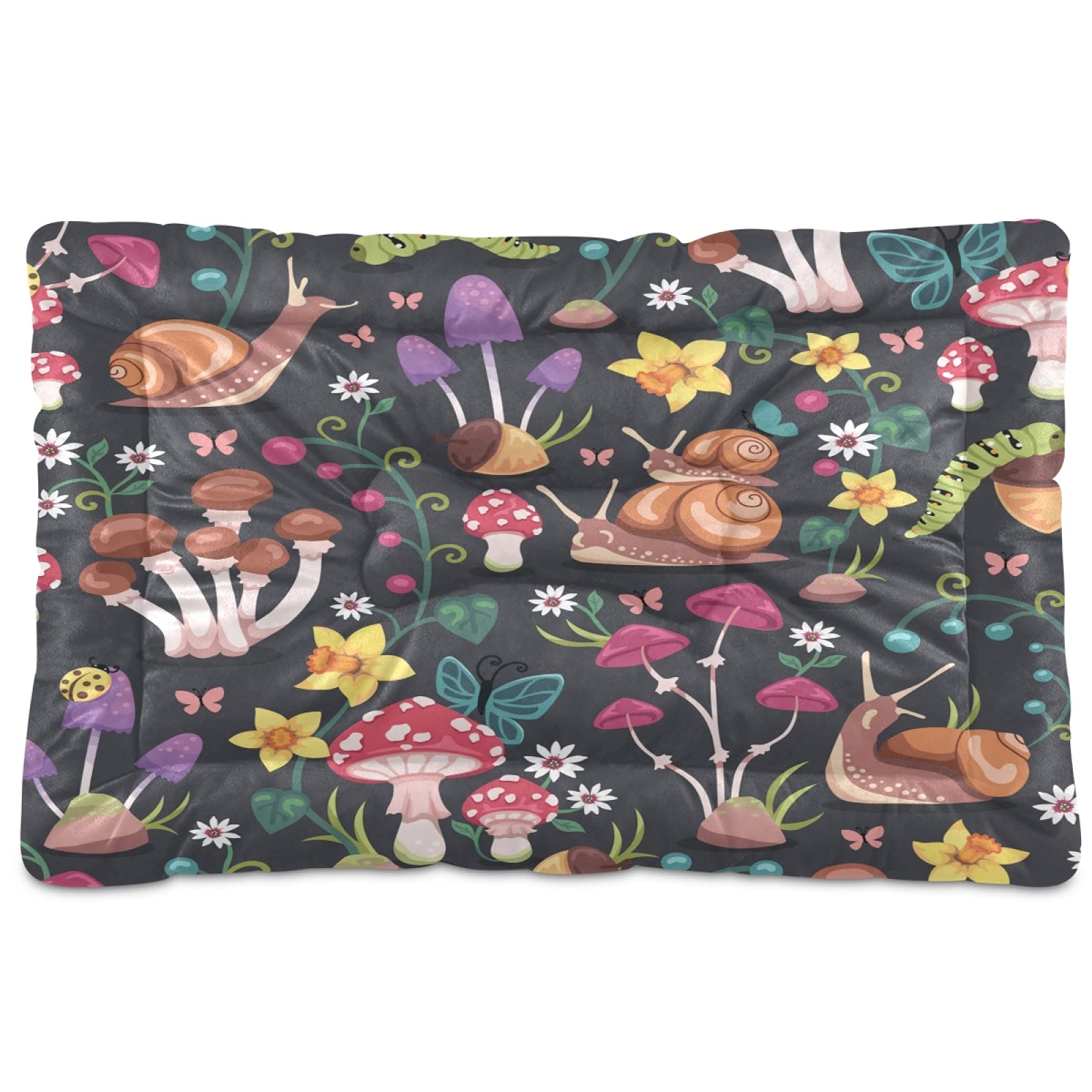 Colorful Flowers & Ladybugs Pet Bed - Ultra Soft Rectangle Dog Bed & Cat Bed for Small, Medium, Large Dogs (36x24 Inches) - Calming Comfort for Puppies, Kittens & Pets - Perfect for Living Room, Bedroom or Crate