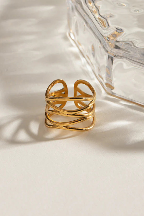 Trendy Wavy Line Stainless Steel Open Ring for Women - Minimalist Stackable Dainty Jewelry - Perfect for Everyday Wear, Layering & Gift Giving