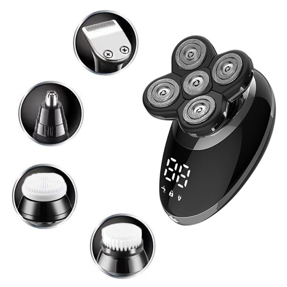 5-in-1 Electric Shaver for Men - Rechargeable Head & Beard Trimmer, Waterproof Body Grooming Kit | Perfect for Bald Head Shaving, Facial Hair & Body Grooming at Home or Travel