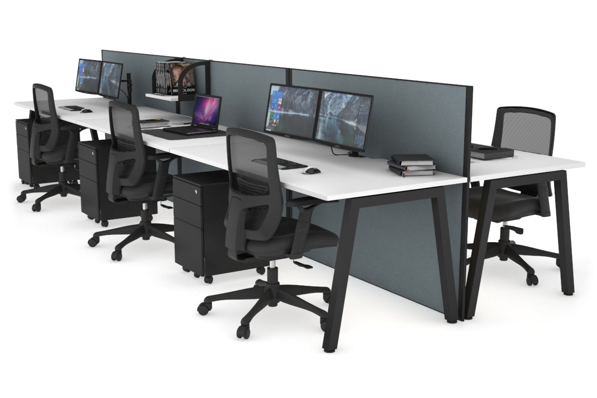 Horizon Quadro 6-Person Office Workstation Bench with A-Legs Design - 1200L x 800W Dimensions & Cable Management Scallop - Perfect for Collaborative Workspaces & Open Office Environments