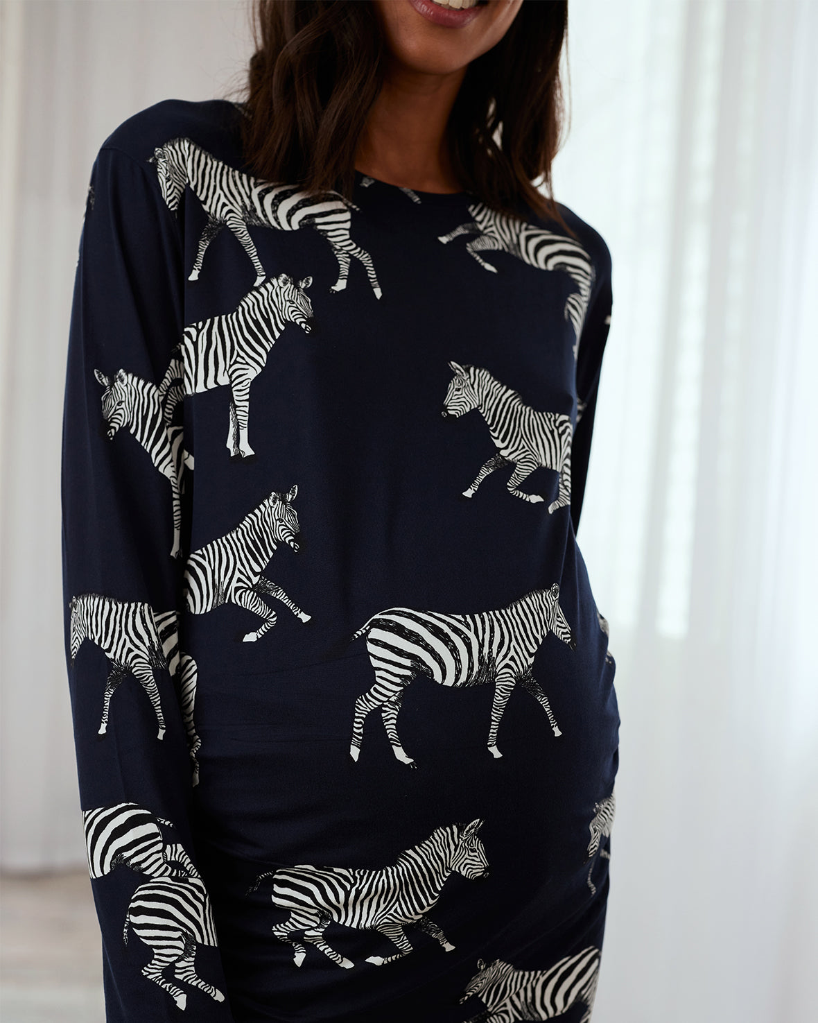 Maternity Zebra Print Long Pajama Set - Soft & Comfortable Nursing Sleepwear for Pregnant Women - Perfect for Relaxing at Home & Nighttime Comfort
