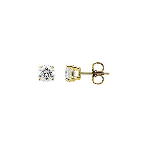 14K Yellow Gold 5mm Round Cubic Zirconia Stud Earrings for Women - Hypoallergenic Fine Jewelry Gift for Her - Perfect for Weddings, Anniversaries & Everyday Elegance