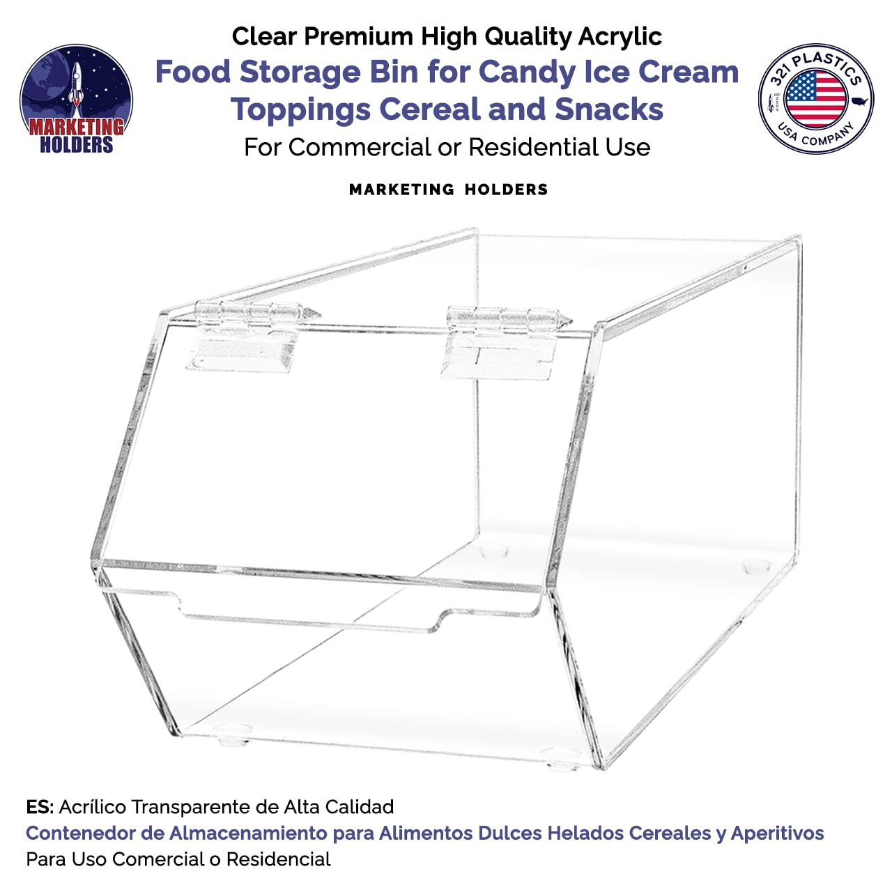 Clear Acrylic Food Storage Bin with Hinged Lid - 5
