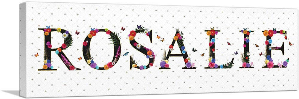 ARTCANVAS ROSALIE Girls Name Wall Art - 36x12 Inch Framed Canvas Painting, Nursery Decor, Personalized Kids Room Decor, Stretched Giclee Print (0.75