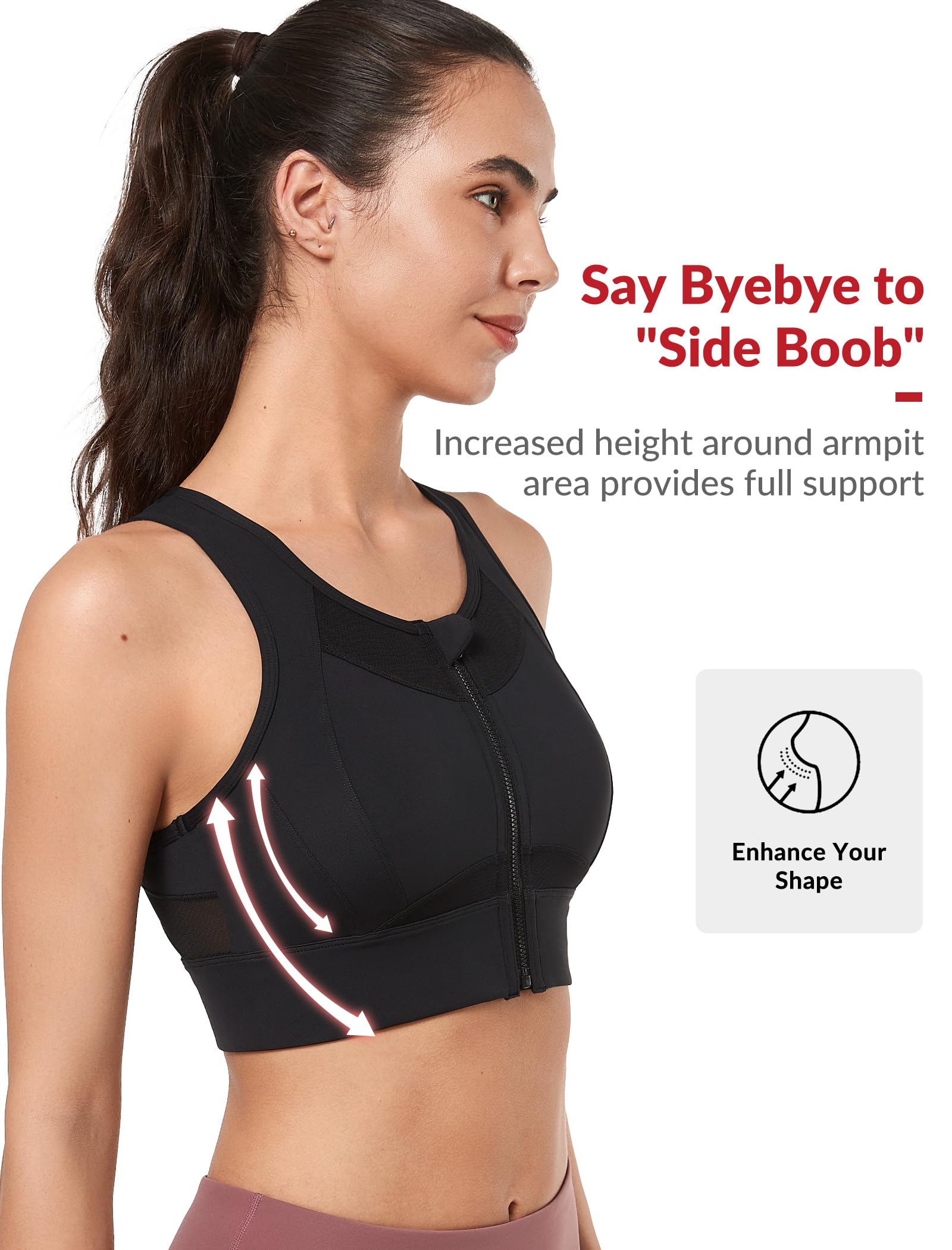 Yvette High Impact Sports Bras for Women - Zip Front Closure, Large Bust Support for Running, Workout & Gym - Plus Size Activewear for High-Intensity Training