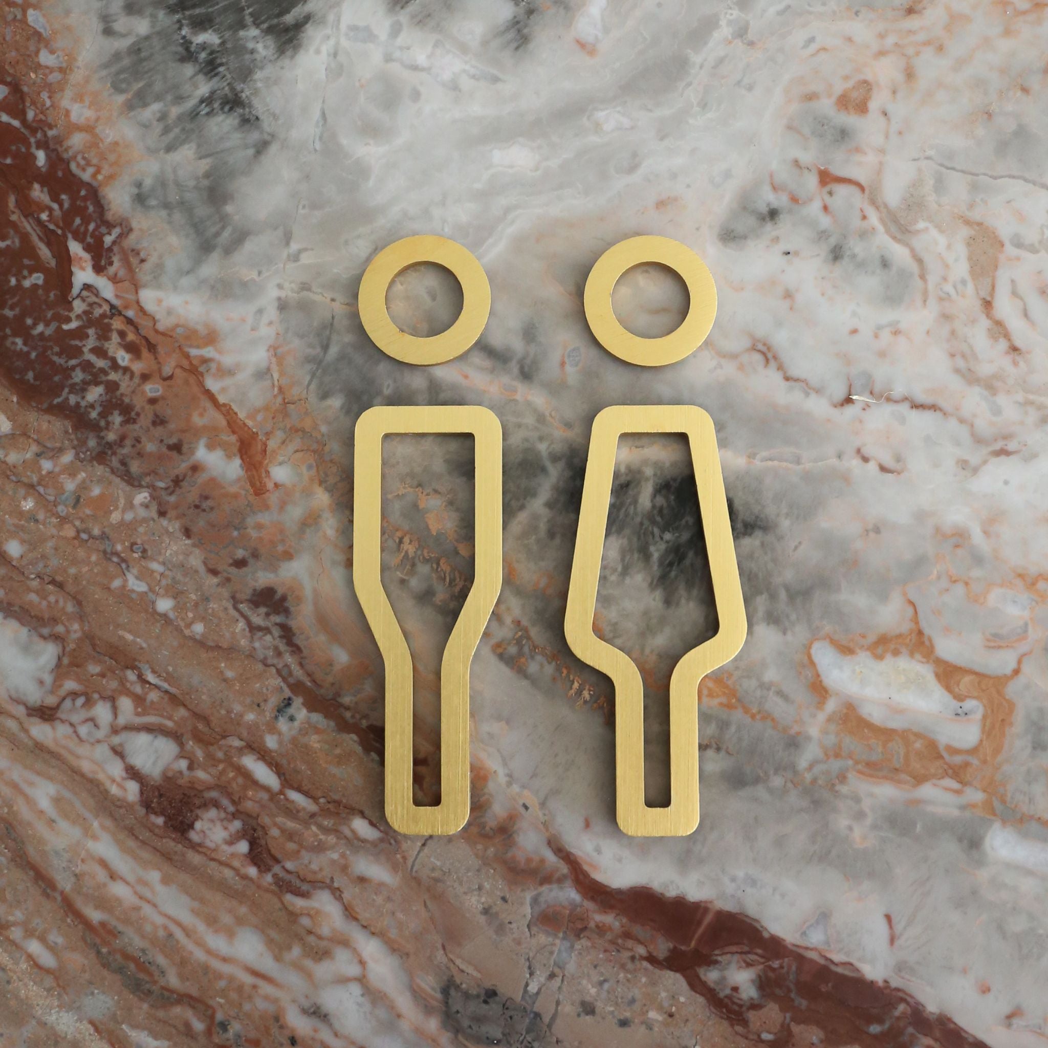 DESIGNSTUFF Brushed Brass Restroom Sign - Her/Him Gender Neutral Bathroom Door Plaque for Home, Office & Commercial Spaces