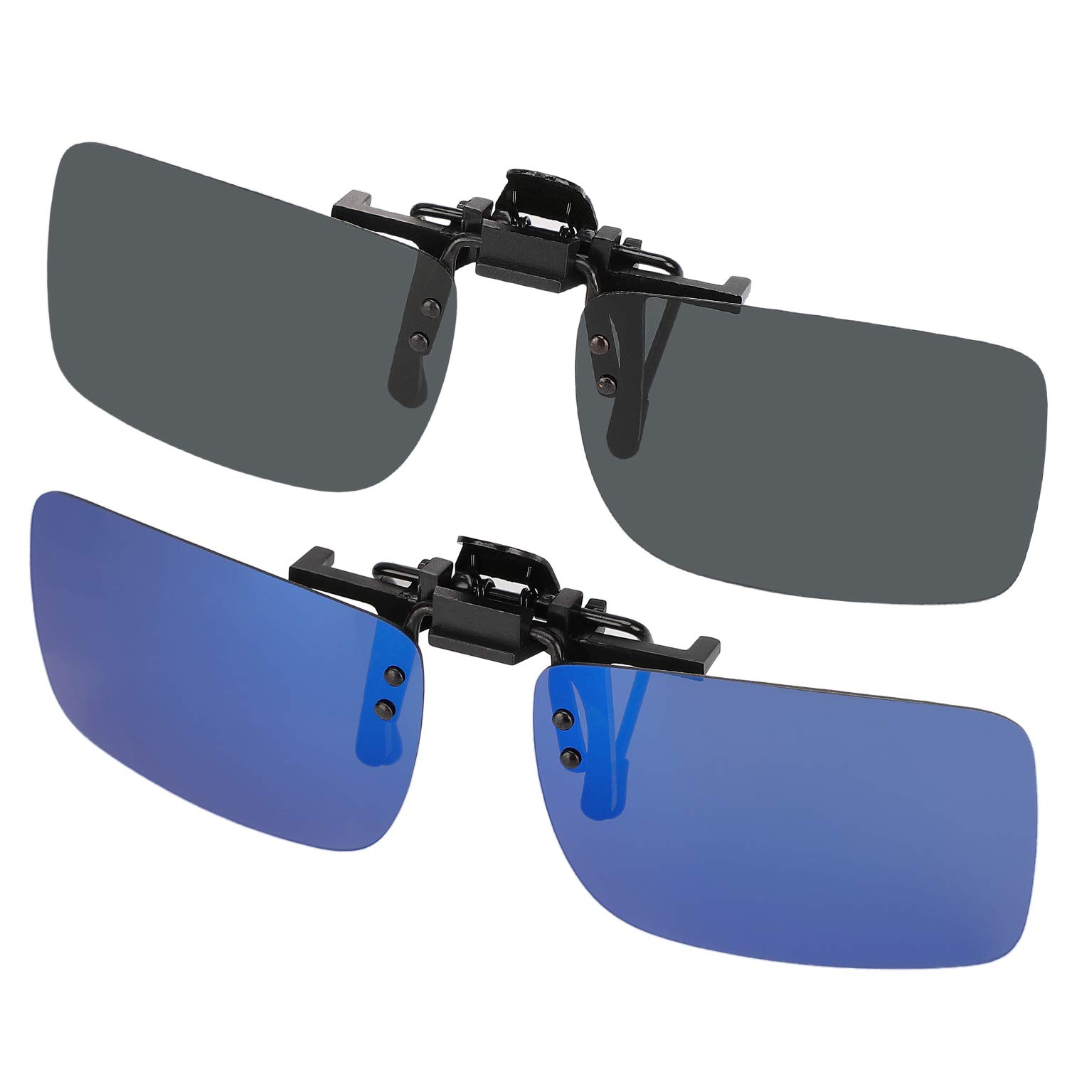 Polarized Clip-On Sunglasses 2 Pack – UV Protection Flip-Up Sunglasses for Prescription Glasses | Lightweight Rimless Design for Men & Women | Perfect for Driving, Fishing & Outdoor Activities
