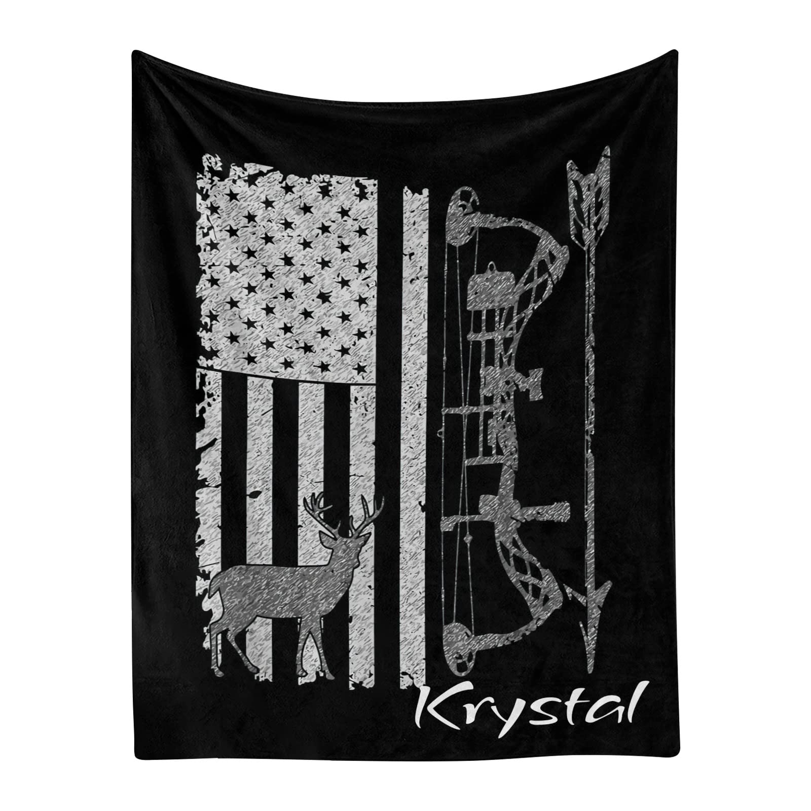 Custom Name Deer American Flag Camo Arrow Fleece Blanket - Super Soft Personalized Throw Blanket 60x80 Inches for Couch, Sofa & Bed - Perfect for Hunting Lodge, Cabin Decor & Outdoor Adventures
