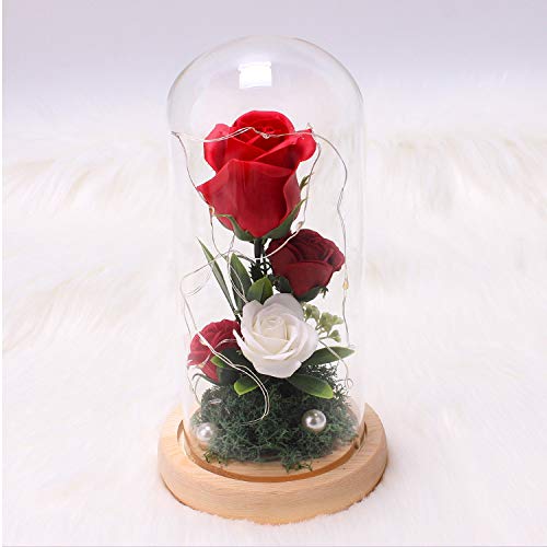 Galaxy Artificial Rose in Glass Dome with LED Lights - Colorful Floral Gift for Women, Birthday, Christmas, Valentine's Day, Mother's Day & Anniversary - Perfect for Home Decor, Romantic Surprises & Special Occasions