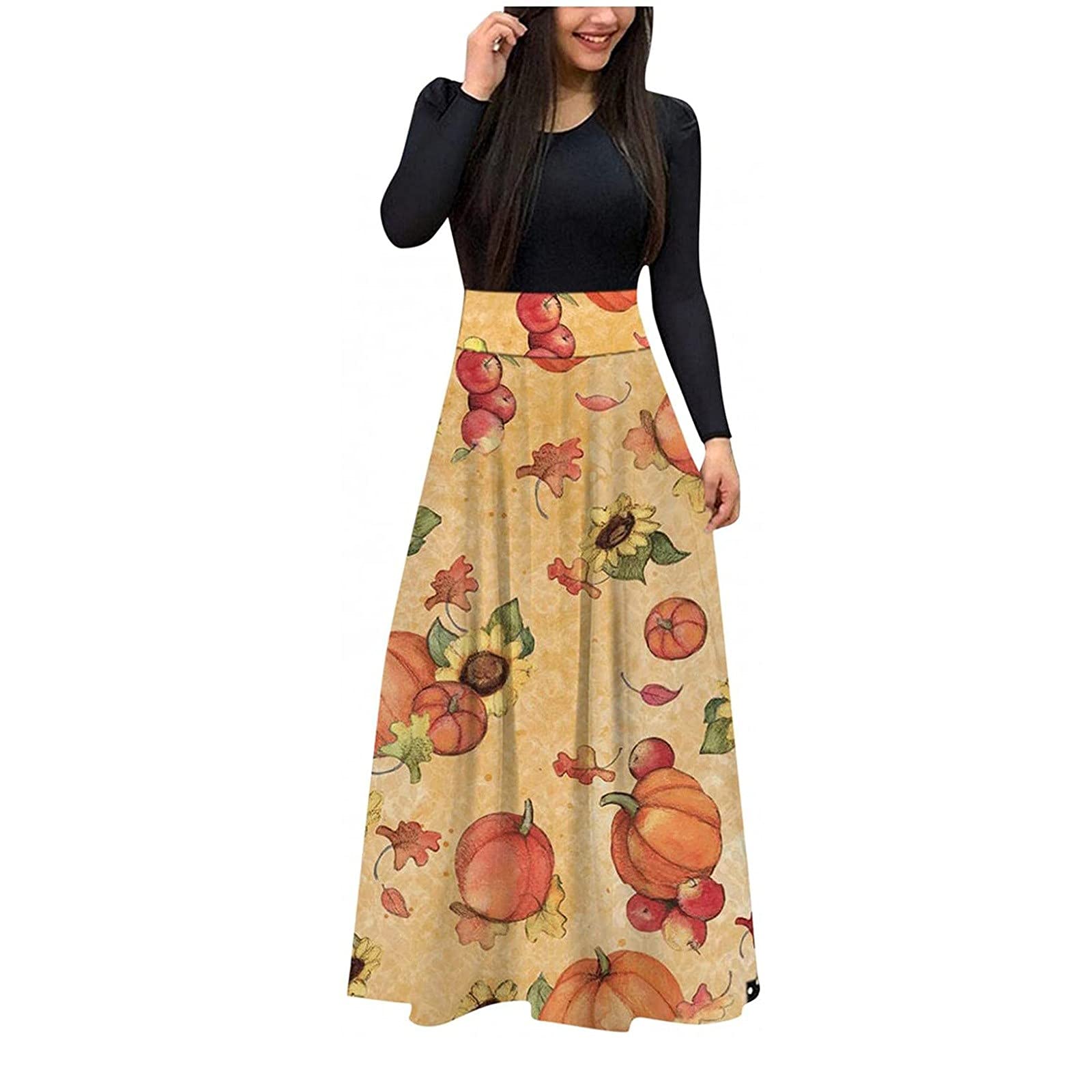 2022 Halloween Costume Dress for Women - Vintage Pumpkin Skull Print Short Sleeve Party Maxi Dress | Perfect for Halloween Parties, Cosplay & Themed Events