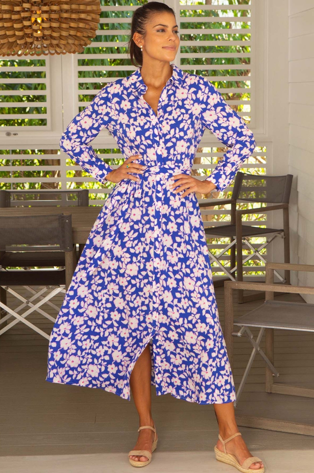 Eliza EcoVero™ Shirt Dress for Women - Blossom Cobalt & Pink Floral Print | Sustainable Viscose Wrap Dress | Perfect for Office, Date Night & Summer Outings