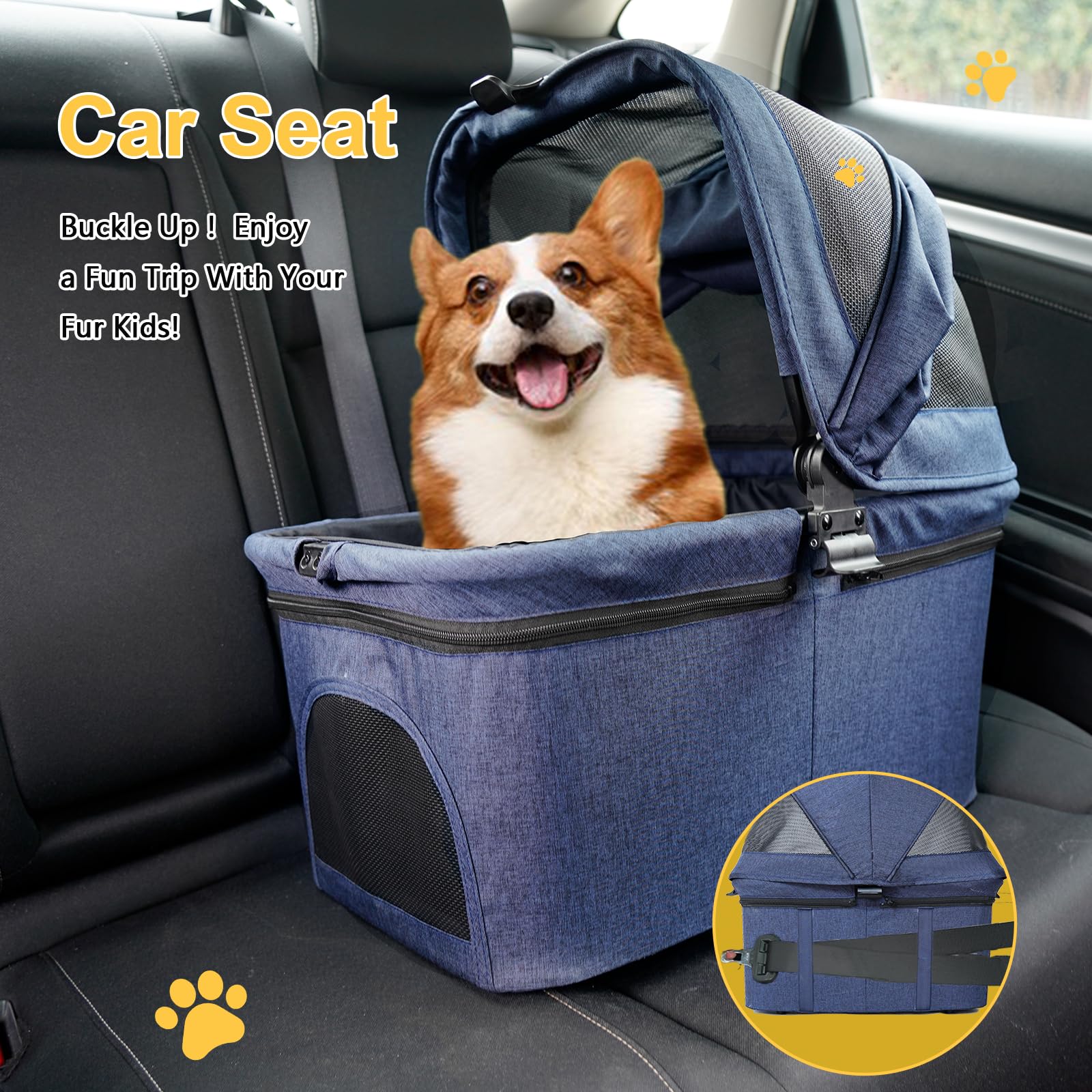 3 in 1 Dog Stroller - Lightweight Foldable Pet Carrier with 4 Wheels, Removable Travel Basket, No-Zip Canopy & Cup Holder - Perfect for Small/Medium Dogs & Cats - Ideal for Park Walks, Vet Visits & Shopping Trips - Blue