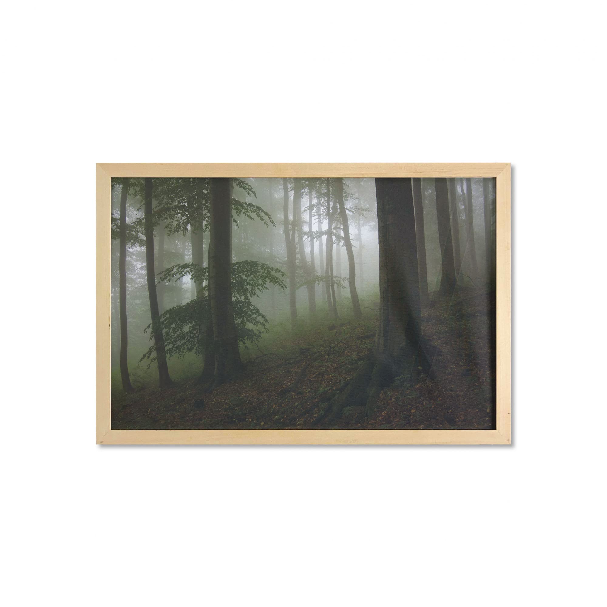 Ambesonne Forest Wall Art with Frame - Mysterious Woods Fog Wilderness Landscape Print, 35