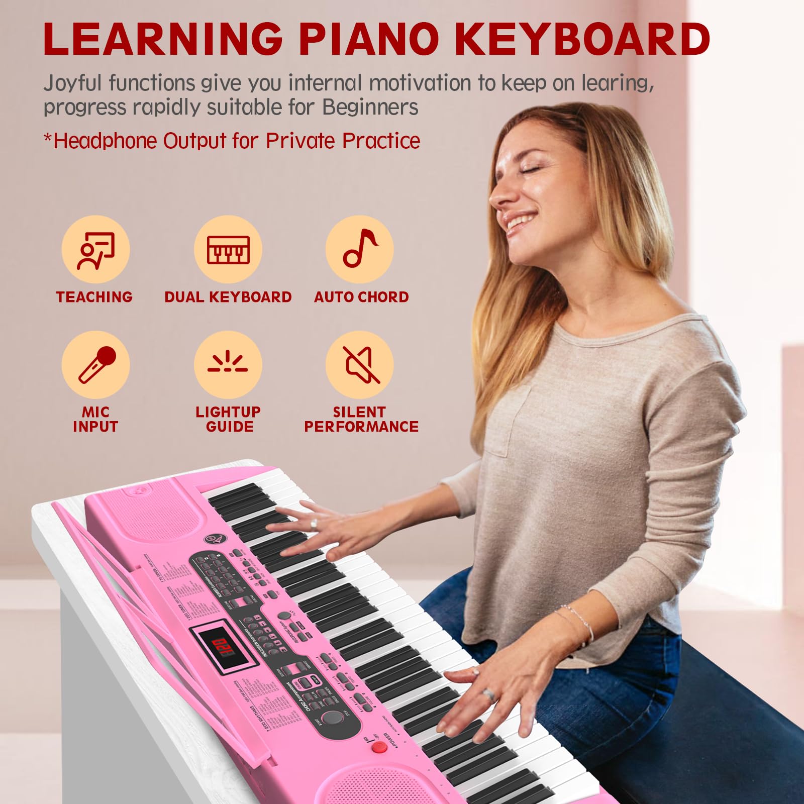 61-Key Electric Keyboard Piano with Lighted Keys, Stand, Bench, Microphone & Headphones - Portable Electronic Piano for Beginners | Home Practice, Music Lessons & Live Performances