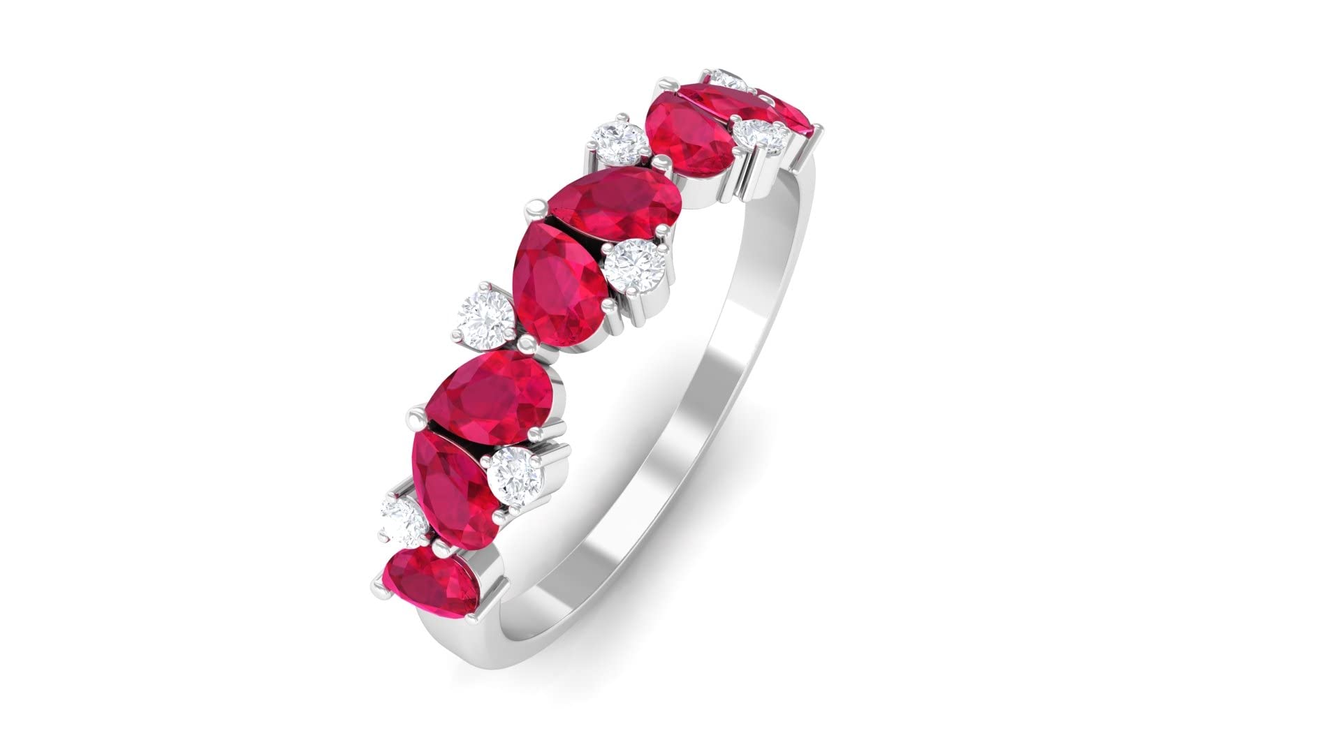 14K Solid Gold Ruby and Diamond Ring | Pear Shape Red Ruby Semi Eternity Band | Elegant Women's Jewelry for Anniversary, Engagement & Special Occasions