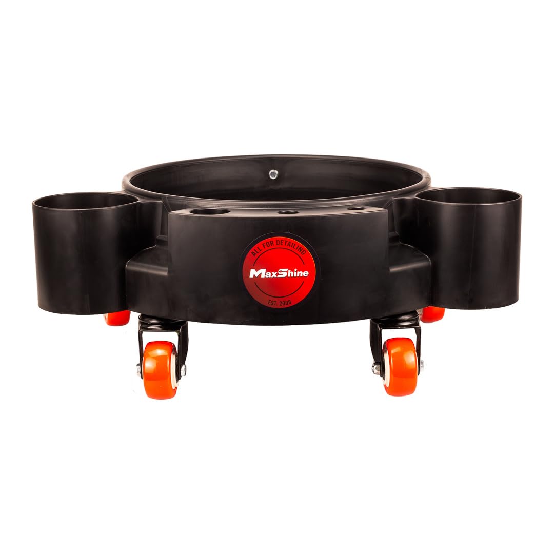 Maxshine 5 Gallon Rolling Bucket Dolly - Heavy-Duty Detailing Cart with 5 Wheels & 2 Locking Casters, Professional Car Wash Organizer for Cleaning Compounds & Brushes - Ideal for Auto Detailing, Mobile Car Wash & Garage Organization (Black)