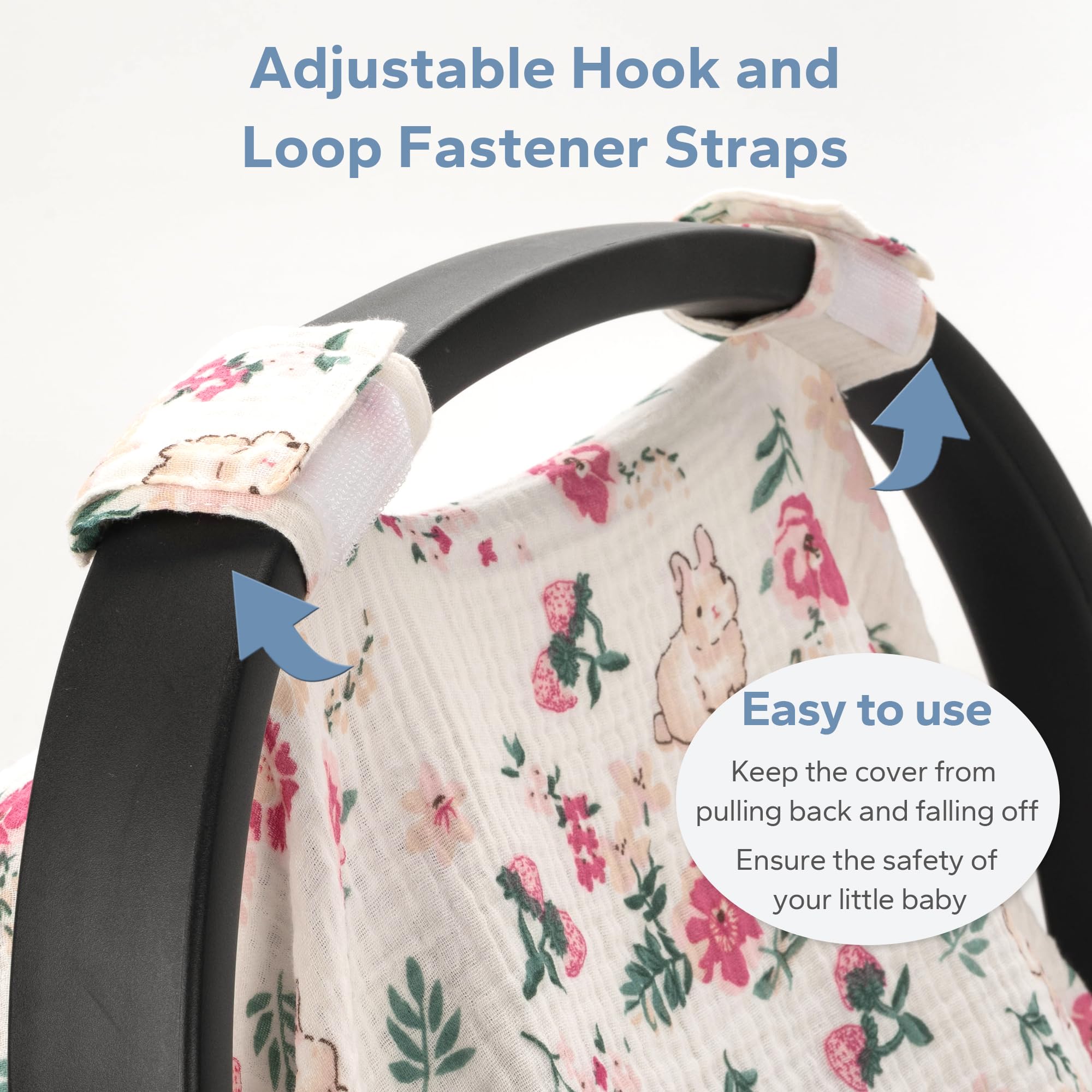 SERAPHY 100% Muslin Cotton Baby Car Seat Cover - Universal, Breathable Infant Car Seat Canopy for Boys & Girls - Soft Summer Car Seat Protector with Rabbit Design - Perfect for Strollers, Travel & Outdoor Adventures