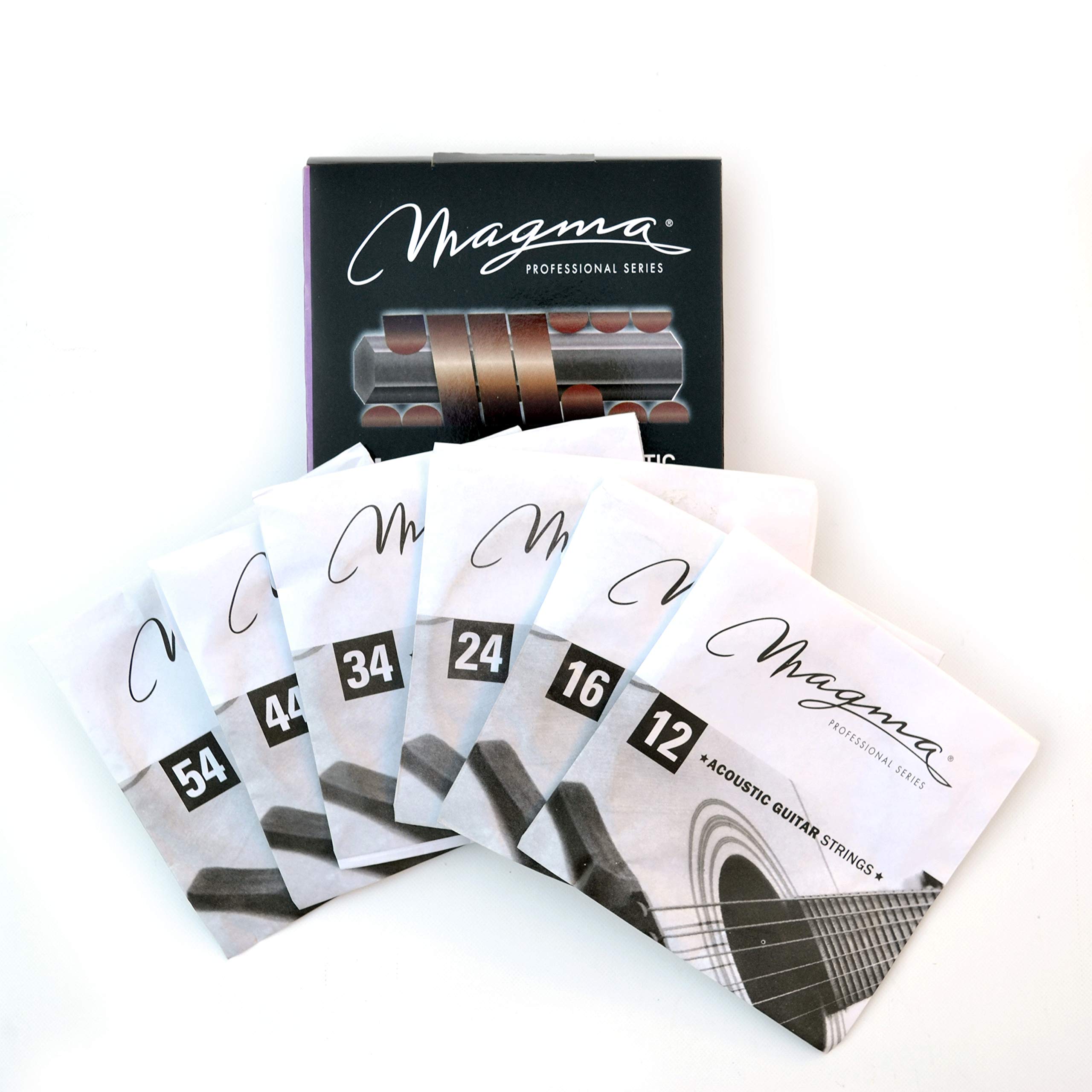 Magma Light Acoustic Guitar Strings 12-54 Gauge Flat Phosphor Bronze Wound - Premium Acoustic Guitar String Set (.012