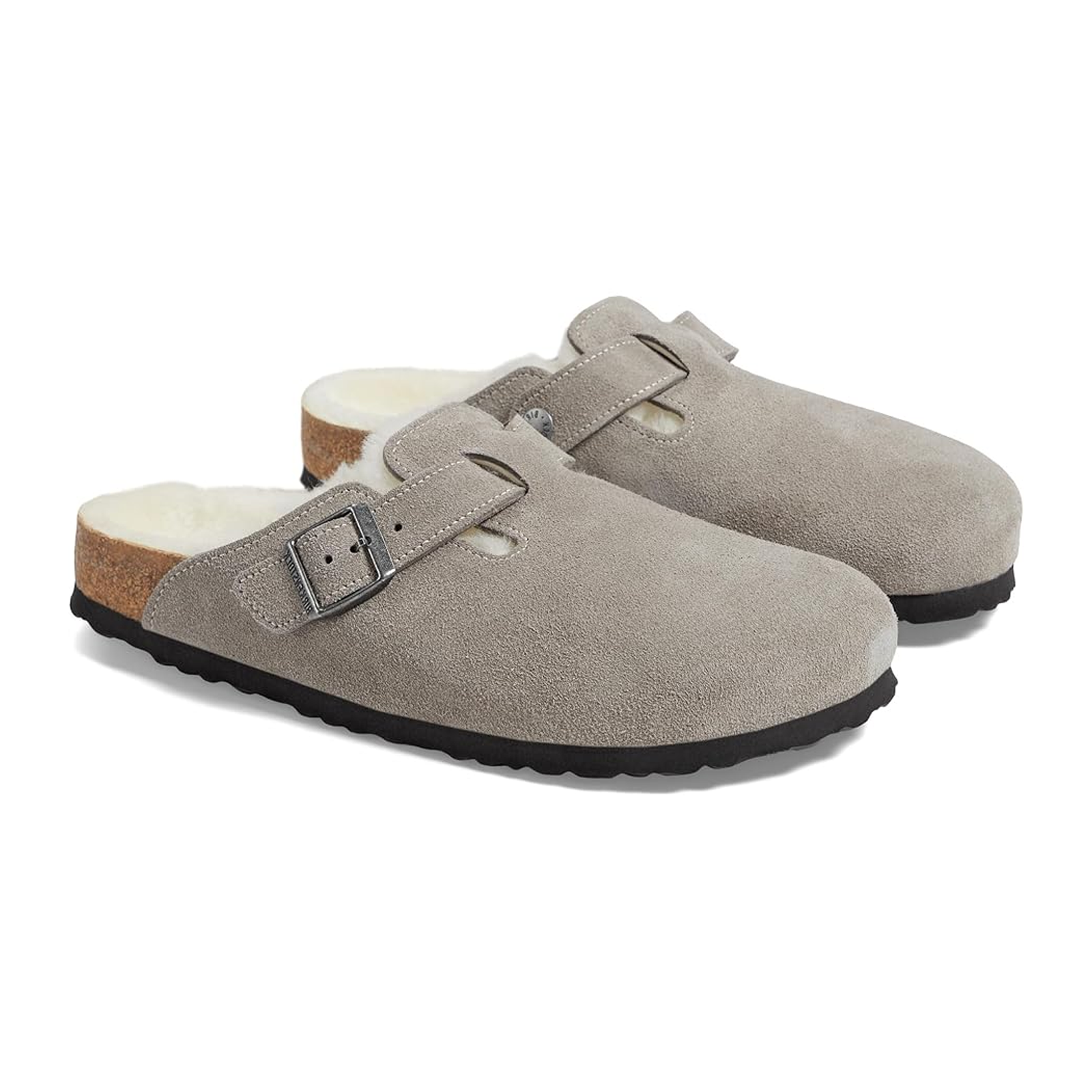 Birkenstock Boston Clog Women's Suede Shearling Comfort Sandals - Stone Coin Color | Cozy House Shoes for Indoor/Outdoor Wear, Perfect for Relaxing at Home or Running Errands
