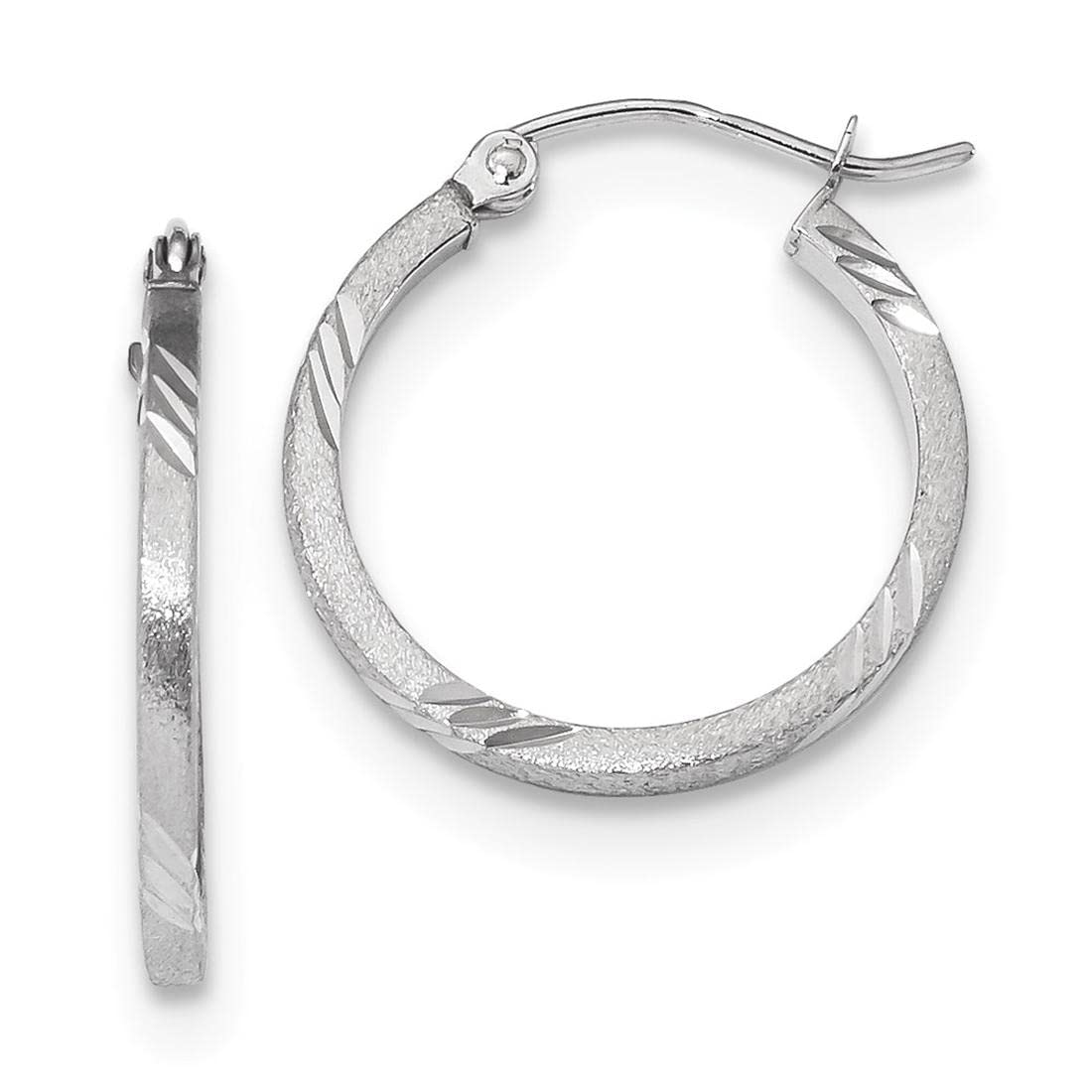 14K White Gold Satin & Diamond-Cut Square Tube Hoop Earrings for Women - Elegant Everyday & Evening Jewelry Gift