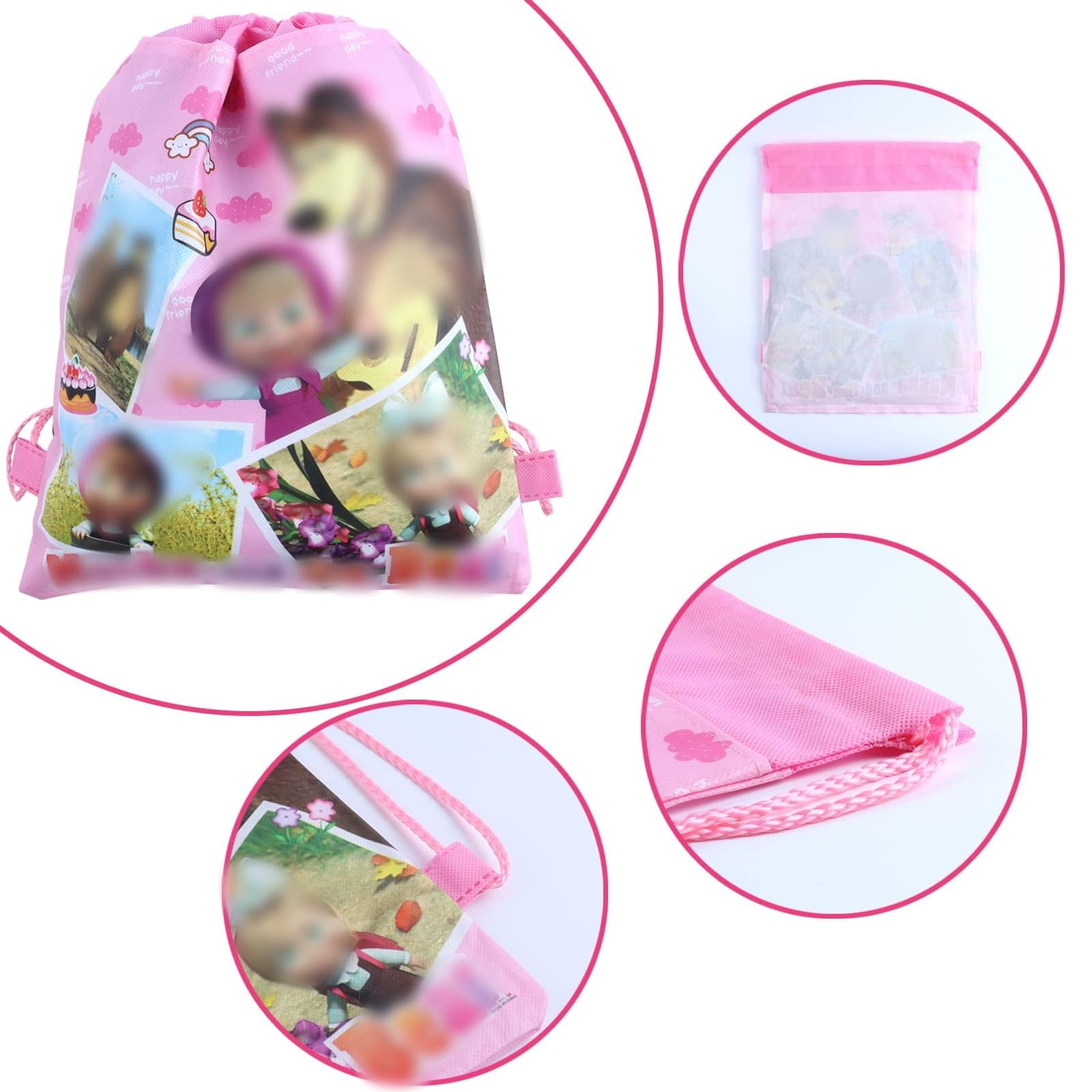 8-Piece Masha Themed Drawstring Bags - Sports & Party Favor Backpacks for Kids Birthday, Halloween Candy, School Gym & Travel Accessories