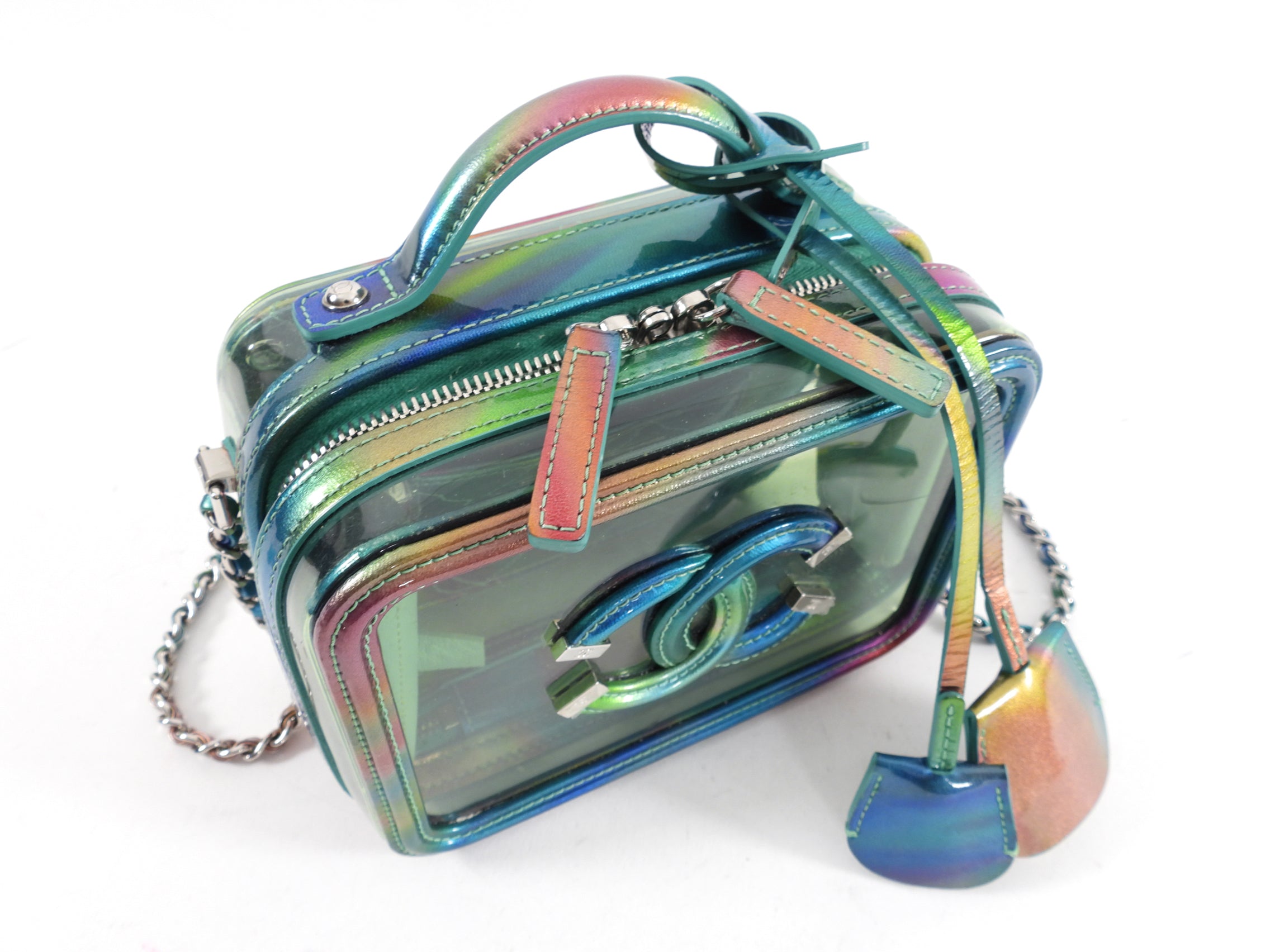 Chanel 20C Iridescent Rainbow Filigree Clear PVC CC Vanity Case - Luxury Designer Cosmetic Bag for Women, Perfect for Travel & Everyday Use